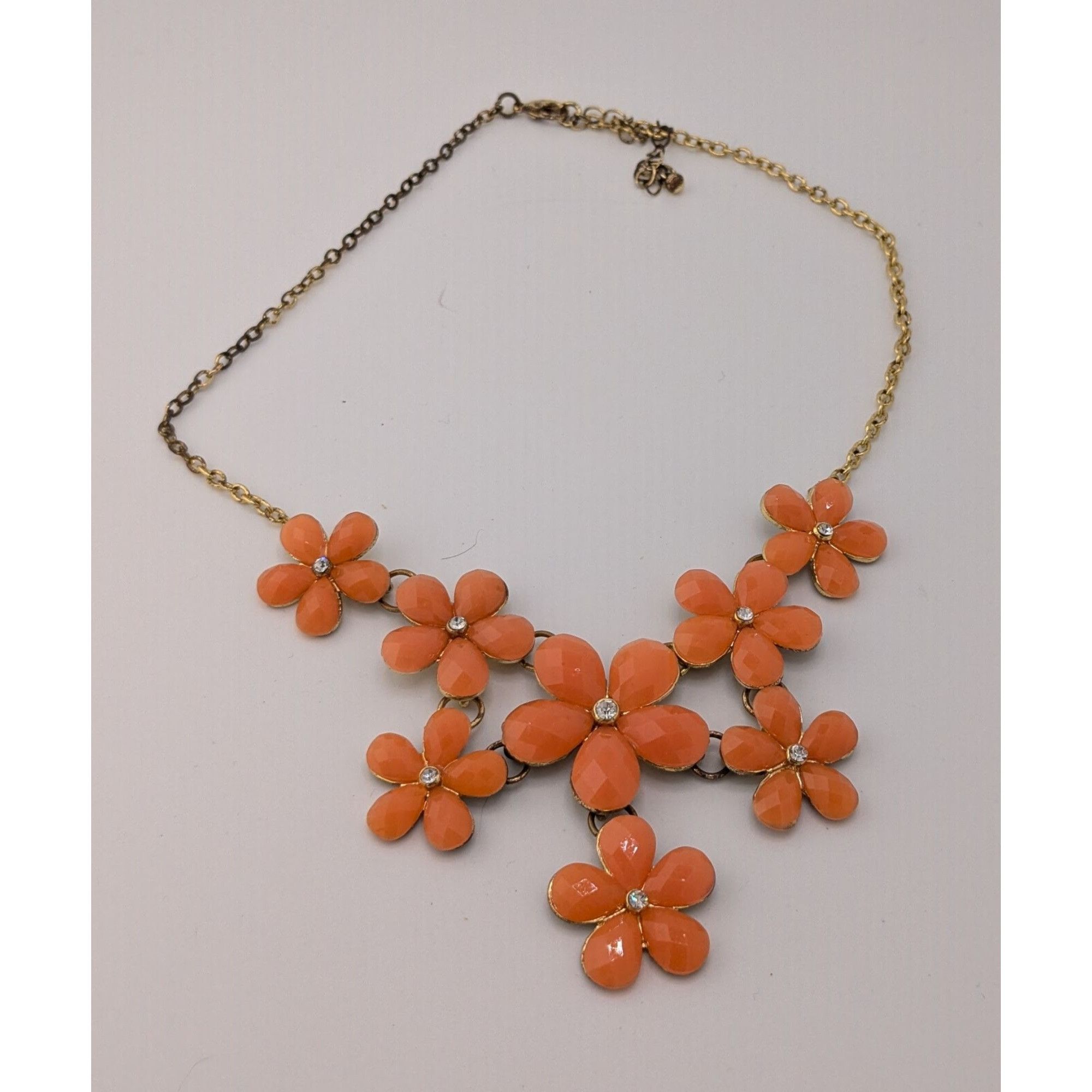 Other Retro Orange Floral Statement Necklace With Gold-Tone Chain Size ONE SIZE - 6 Thumbnail