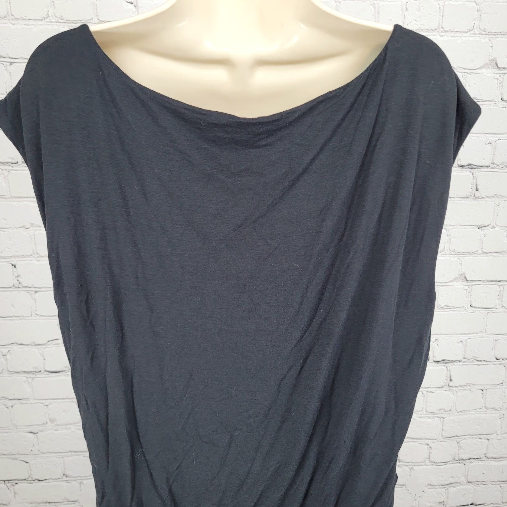 Athleta Athleta Dress Adult Size L Wool Blend Knit Short Sleeve Ruched Black - Womens Size L / US 10 / IT 46 - 7 Thumbnail