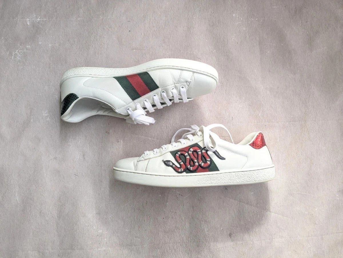 Gucci Gucci Ace Snake White 9 Leather Low Tops Size US 9 / EU 42 - 4 Thumbnail