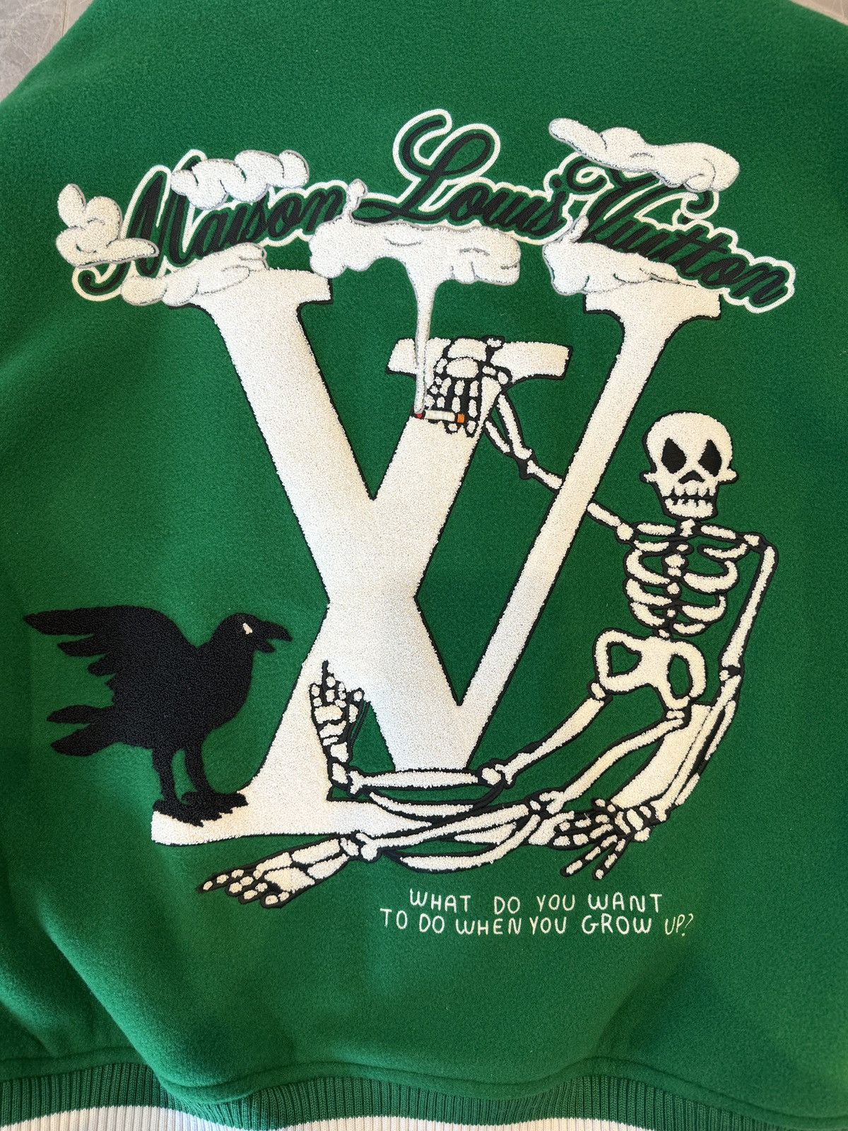 Louis Vuitton Louis Vuitton Green & White Varsity Leather Jacket Size US L / EU 52-54 / 3 - 15 Thumbnail