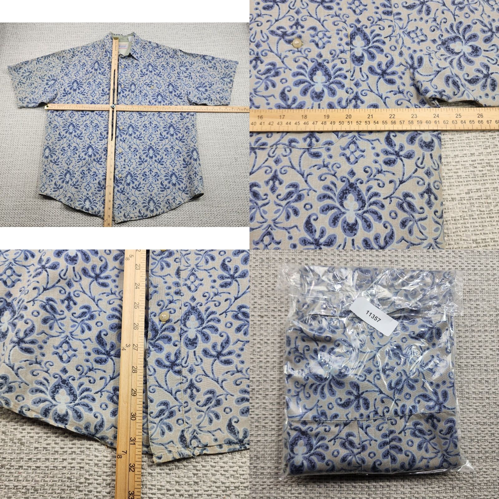 Bugle Boy VINTAGE Bugle Boy Company Shirt Mens Medium Beige Blue Floral Short Sleeve Button Up Size US M / EU 48-50 / 2 - 8 Thumbnail
