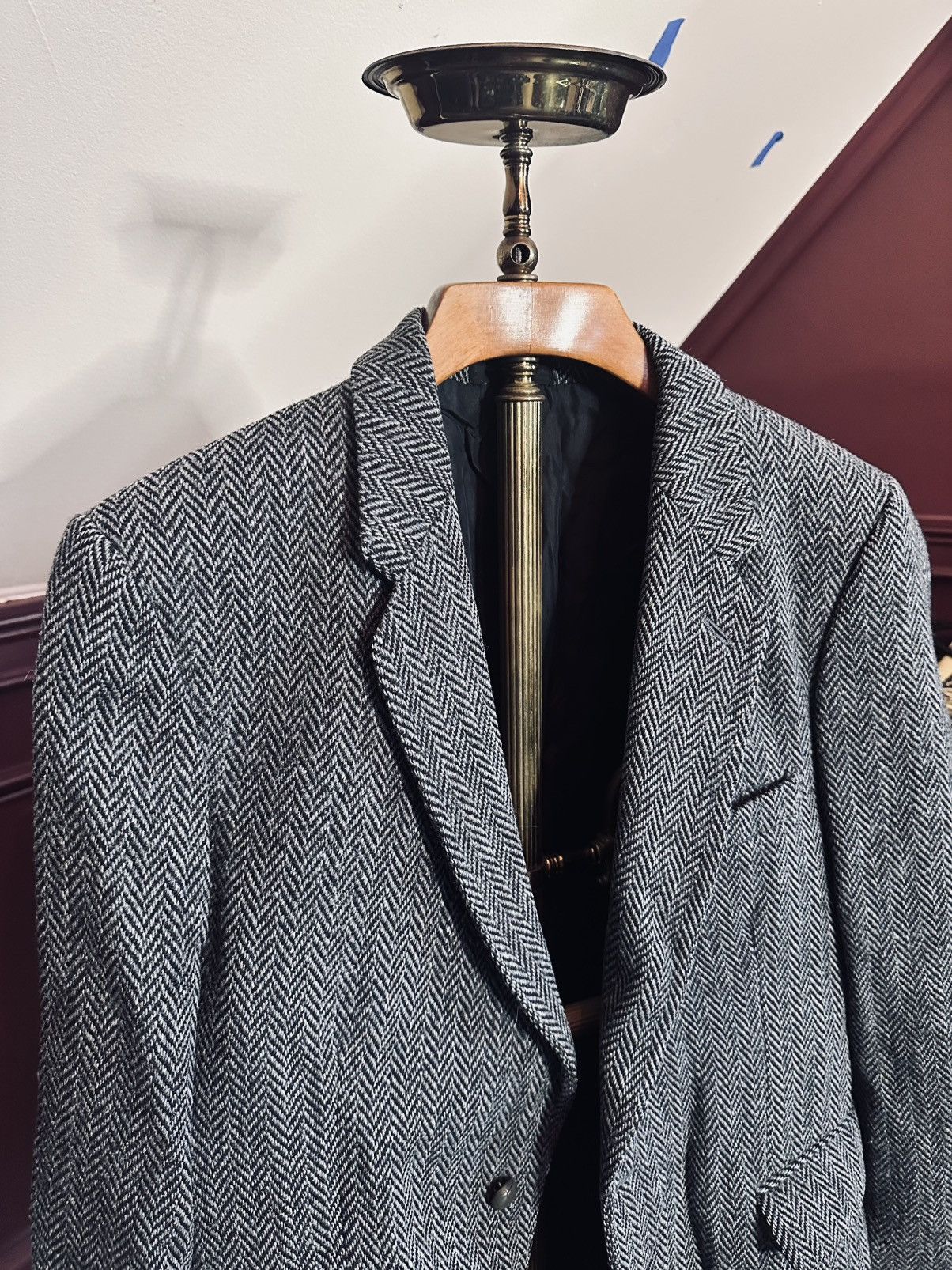 Harris Tweed Vintage gray herringbone Harrods wool jacket tweed Size 38R - 2 Thumbnail