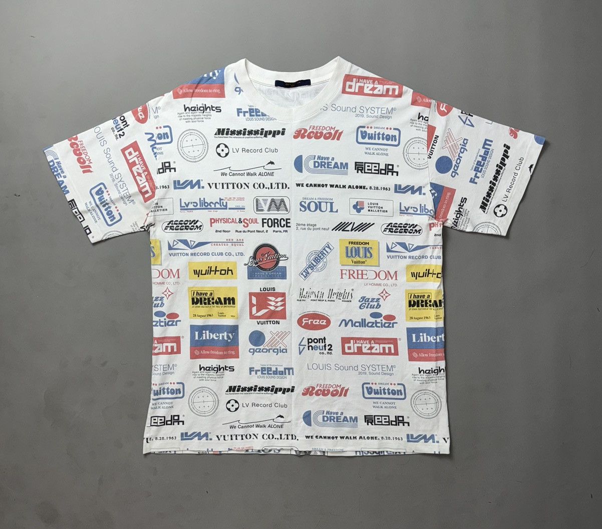 image of Louis Vuitton White Cotton All Over Logos Printed Crewneck, Men's (Size Large)