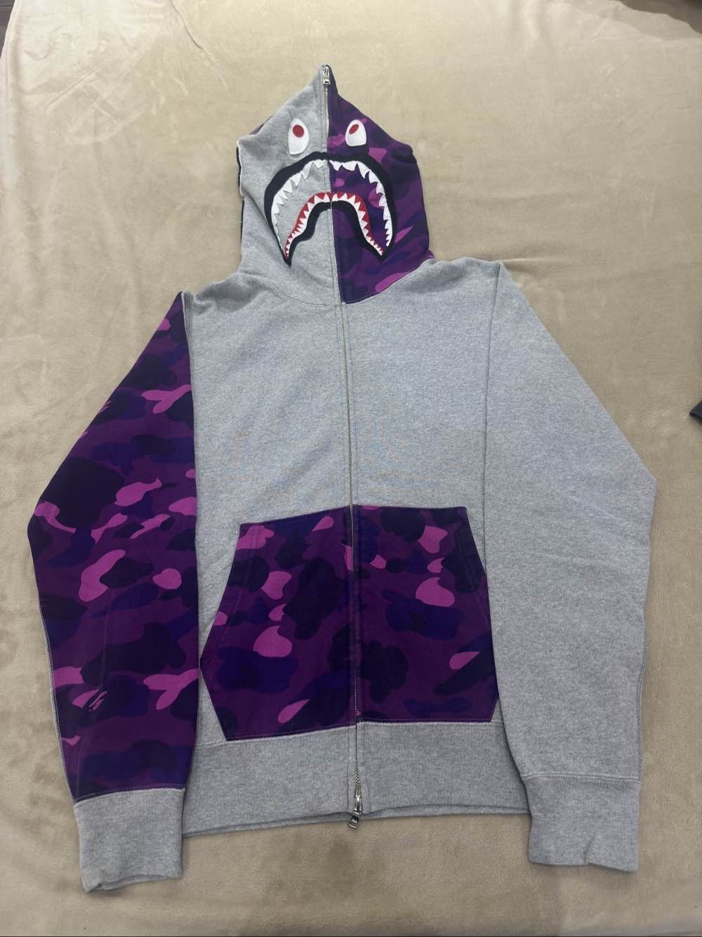 Bape A Bathing Ape Purple Camo Shark Full Zip Hoodie Size L Size US L / EU 52-54 / 3 - 1 Thumbnail