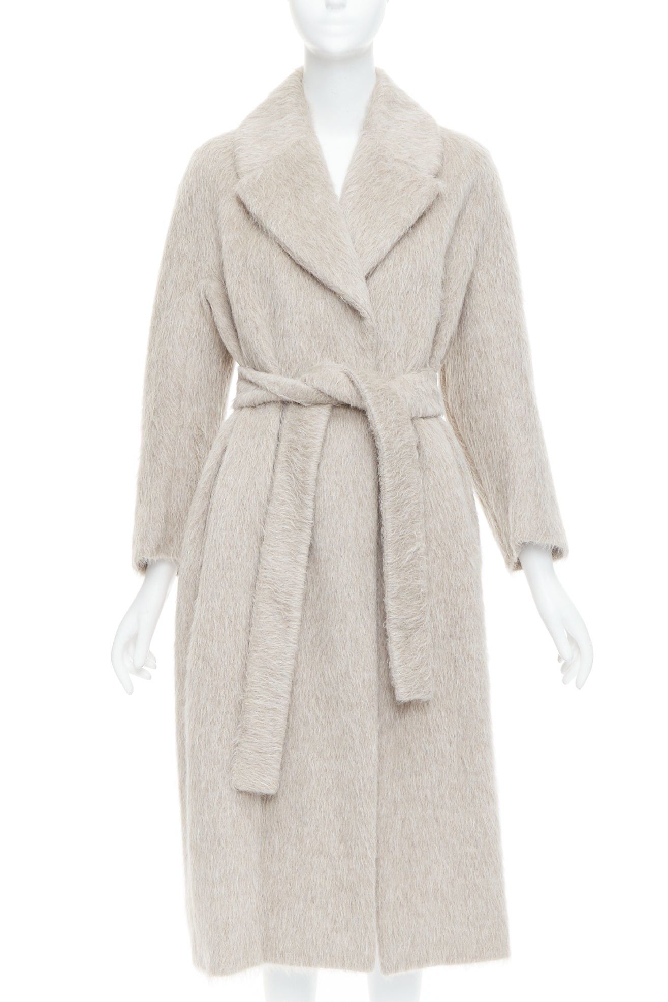 Max Mara MAX MARA S grey alpaca virgin wool spread collar belted long coat IT38 XS Size XS / US 0-2 / IT 36-38 - 1 Thumbnail