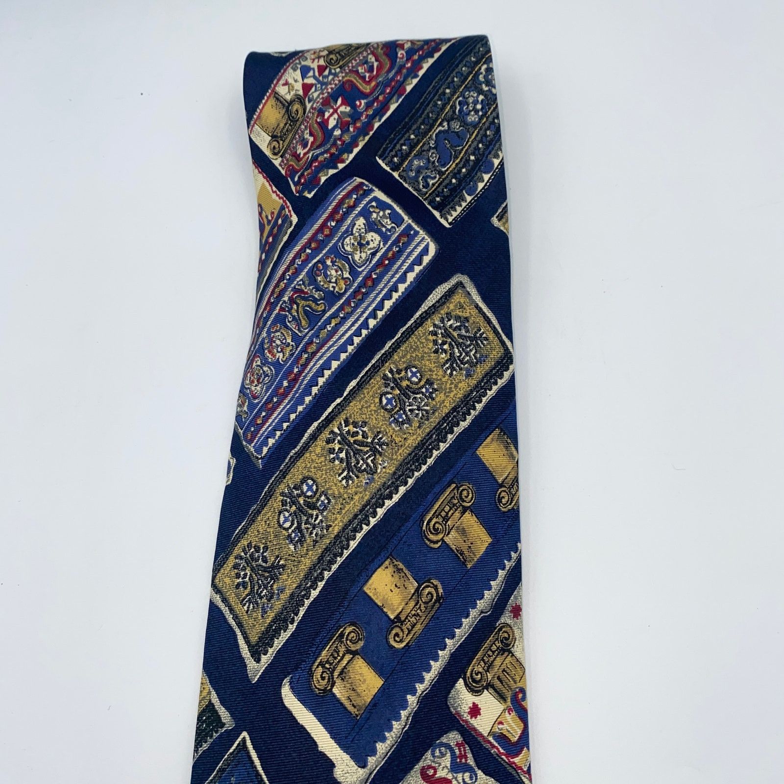 Structure Structure 100% Silk Italian Blue Gold Red Neck Tie Men's 58" Size ONE SIZE - 2 Thumbnail
