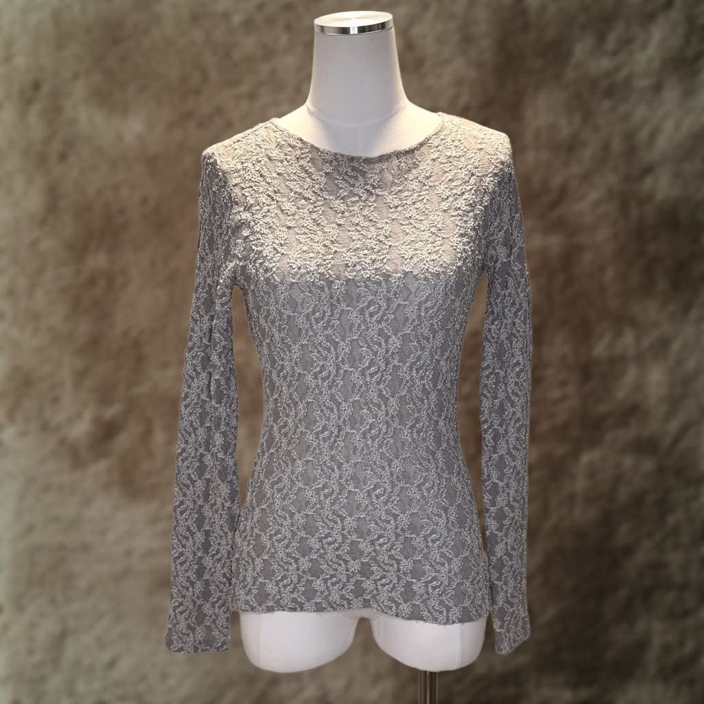 ANNE FONTAINE VINTAGE Anne Fontaine Blouse Womens 2 Gray Lace Sheer Boat Neck Long Sleeve Top 90s Party/Cocktail Womens Size XS / US 0-2 / IT 36-38 - 1 Thumbnail