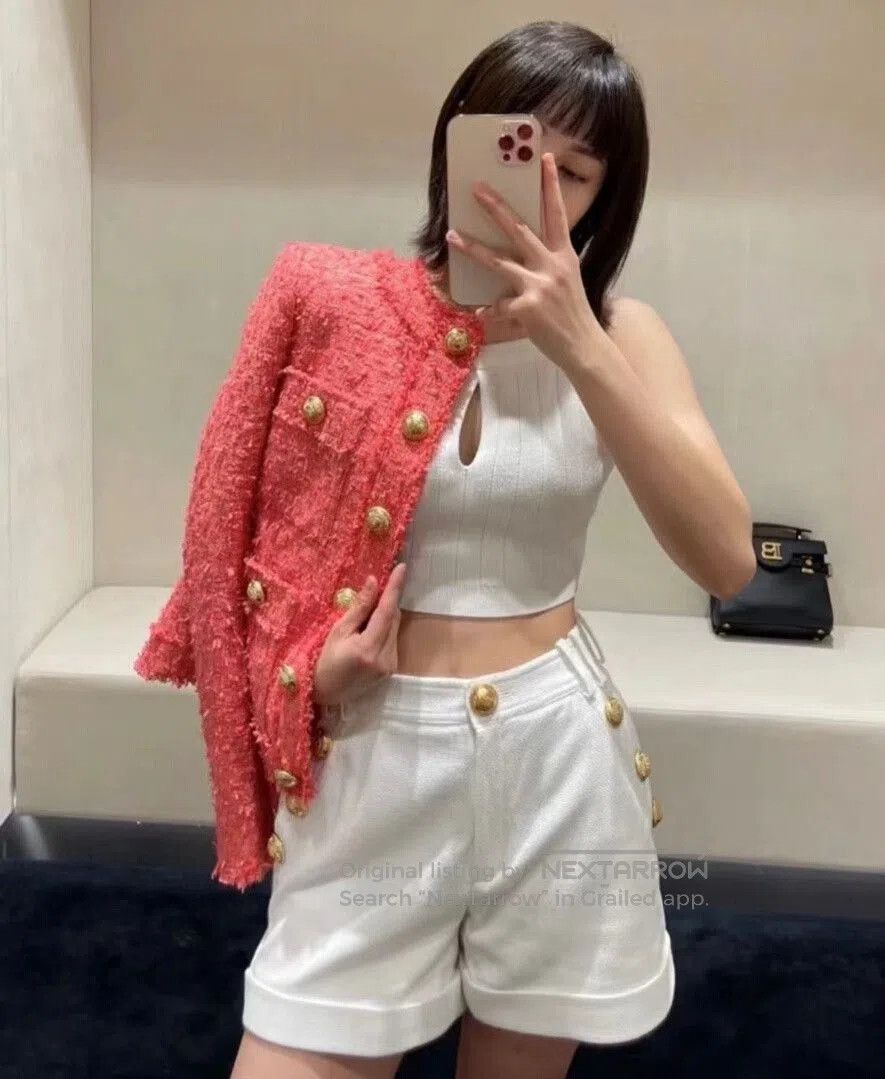 Balmain Balmain Women's White Shorts with Gold Buttons. Size 39" - 6 Thumbnail