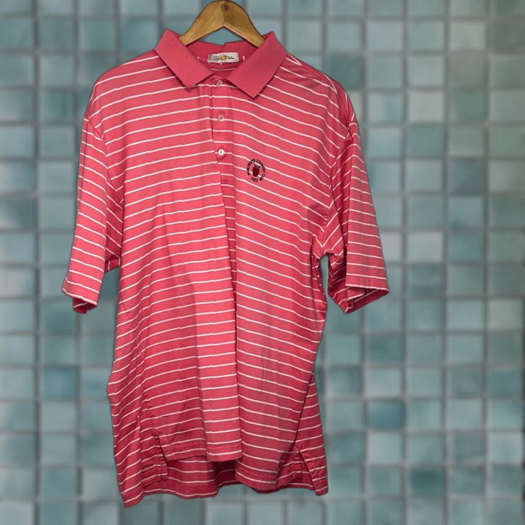 Peter Millar Peter Millar Mens Pink White Striped Golf Polo Shirt XL Double Mercerized Multicolor Size US XL / EU 56 / 4 - 1 Thumbnail