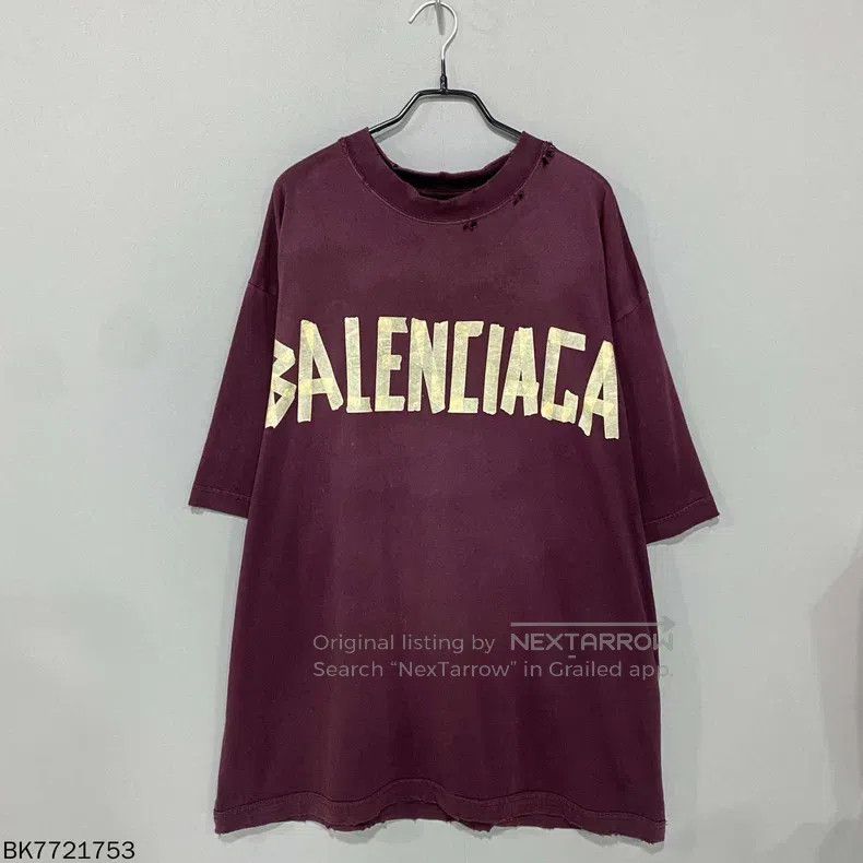 Balenciaga Balenciaga Wine Red Tape Short Sleeve Size US M / EU 48-50 / 2 - 1 Thumbnail