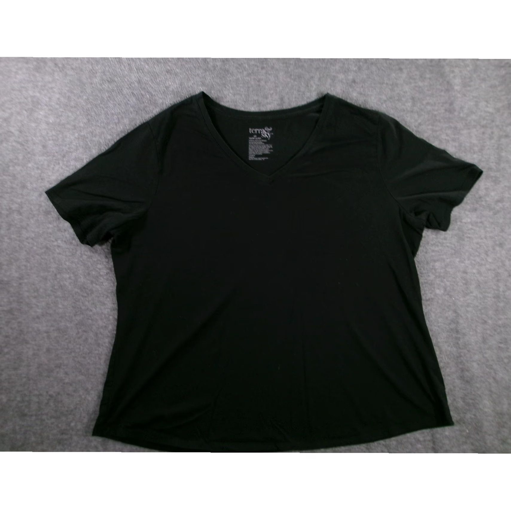 Vintage Terra & Sky T-Shirt Womens 2X Black V-Neck Short Sleeve Cotton Blend Polyester Relaxed Basic Casual Everyday Crew? Size XXL / US 16-18 / IT 52-54 - 2 Thumbnail