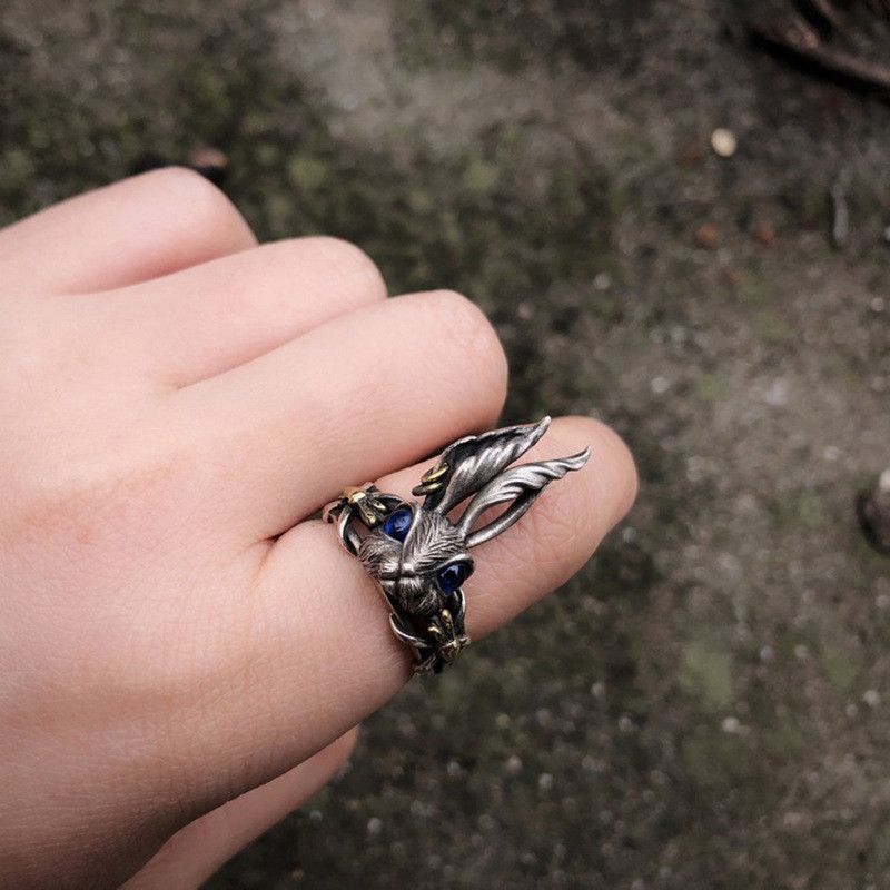 Avant Garde x Jewelry Rabbit Punk Jewelry Rings Open Ring (Size 7-13) in Silver, Men's