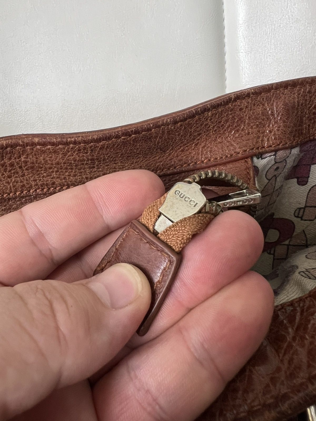 Gucci × Vintage Vintage Gucci Jockey Brown Embossed Leather Horsebit Bag Size ONE SIZE - 22 Thumbnail