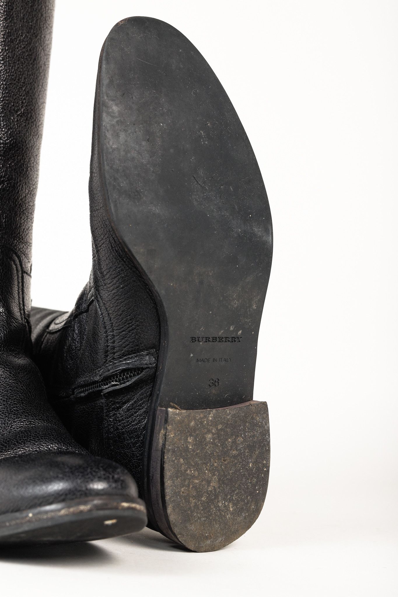 Burberry Burberry Black Grained Leather Buckled Riding Boots Size US 5.5 / IT 35.5 - 5 Thumbnail