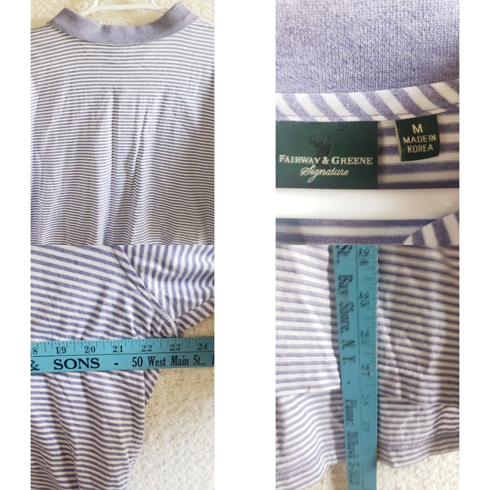 Vintage Fairway & Greene Polo Shirt Men M Purple White Striped Calawasee Island Logo Short Sleeve Golf Shirt Size US M / EU 48-50 / 2 - 8 Thumbnail