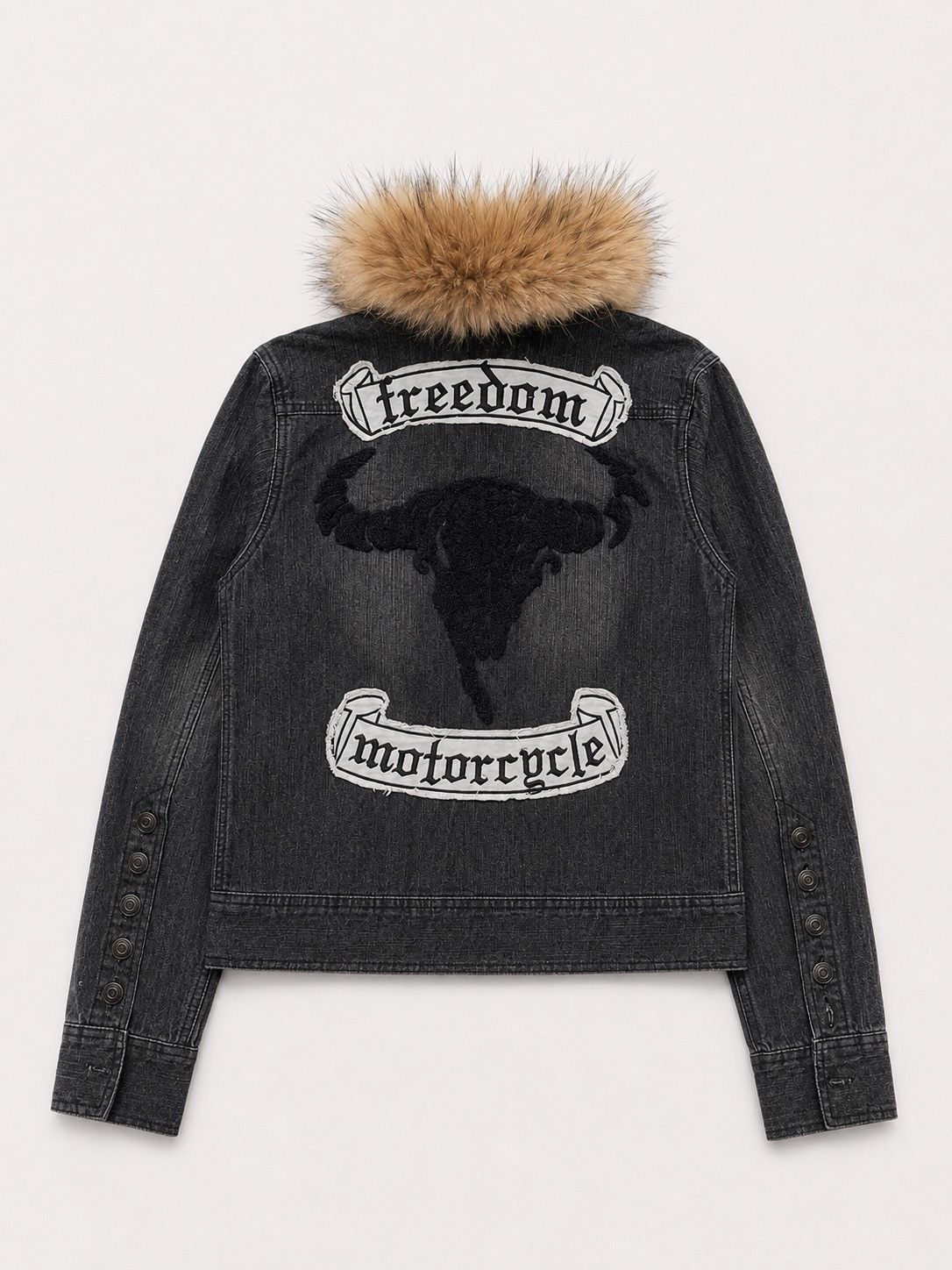 Japanese Brand Slow hand Freedom Motorcycle Faux Fur Black Denim Jacket Size US XS / EU 42 / 0 - 1 Thumbnail