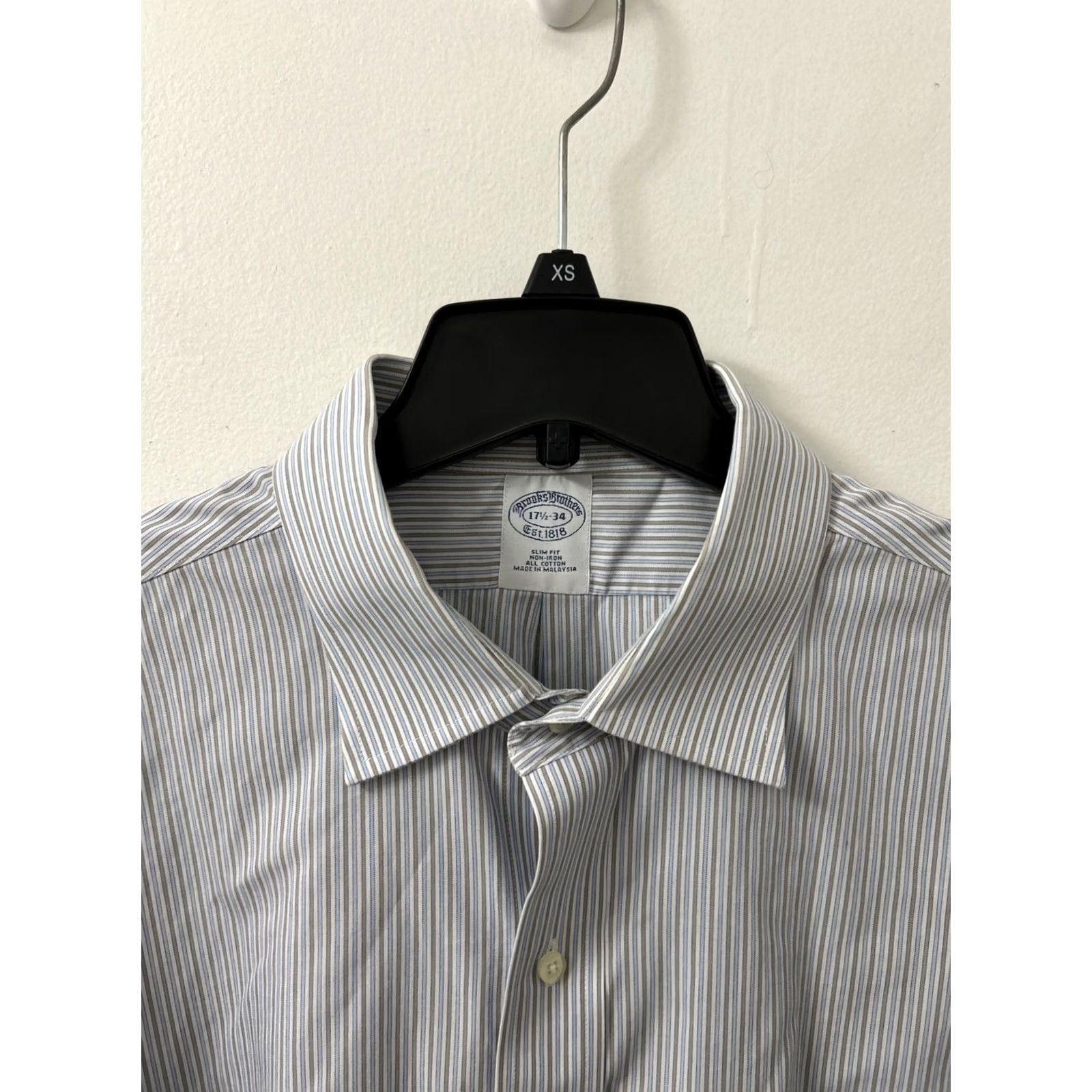 Brooks Brothers Brooks Brothers Shirt Mens 17.5 Blue White Striped Slim Fit Button-Up L/S Size US XXL / EU 58 / 5 - 5 Thumbnail