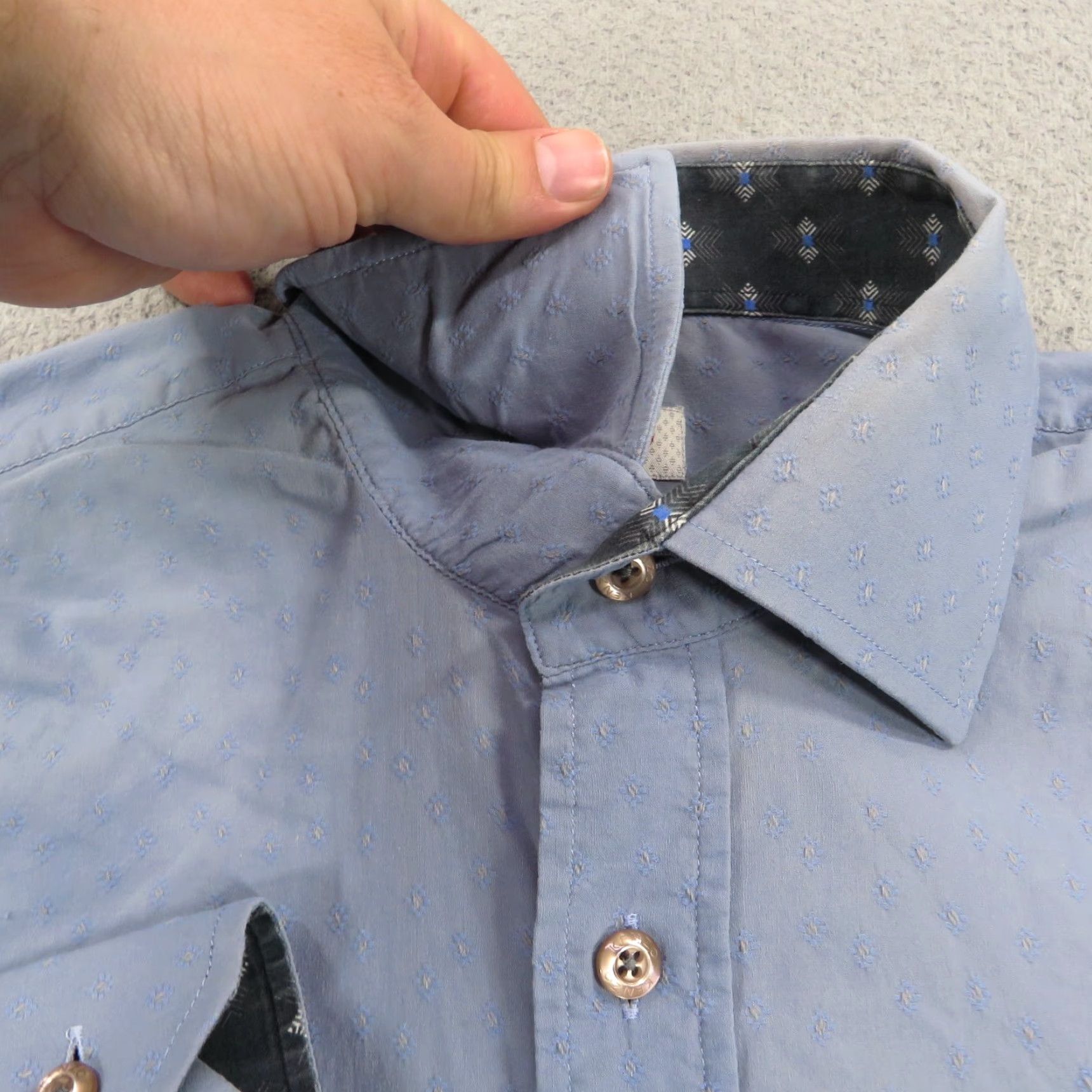 Kenzo KENZO Shirt Mens Slim 42 Button Up Long Sleeve Collared Jacquard Poplin Blue 16.5 Size US XL / EU 56 / 4 - 4 Thumbnail