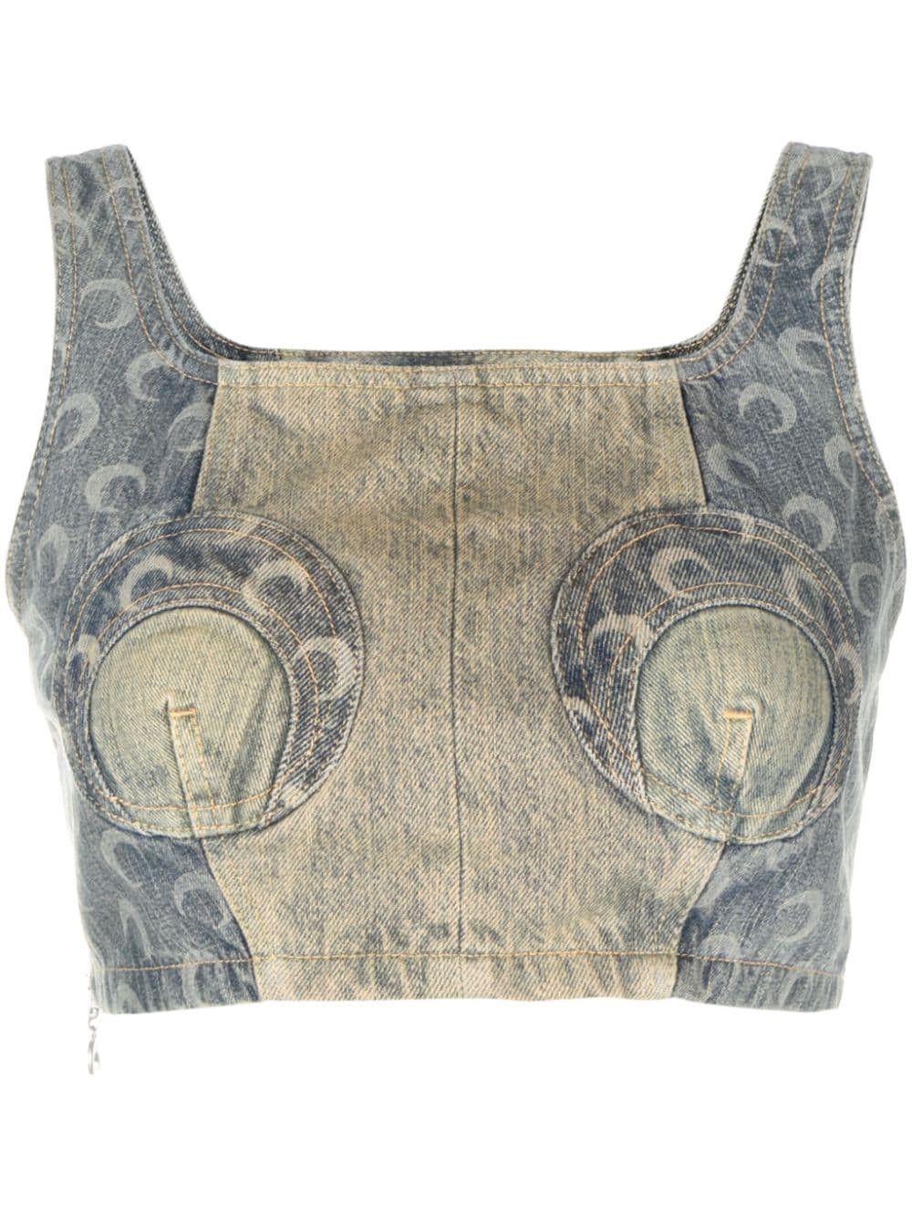 Marine Serre DENIM CROPPED BUSTIER Size S / US 4 / IT 40 - 1 Thumbnail
