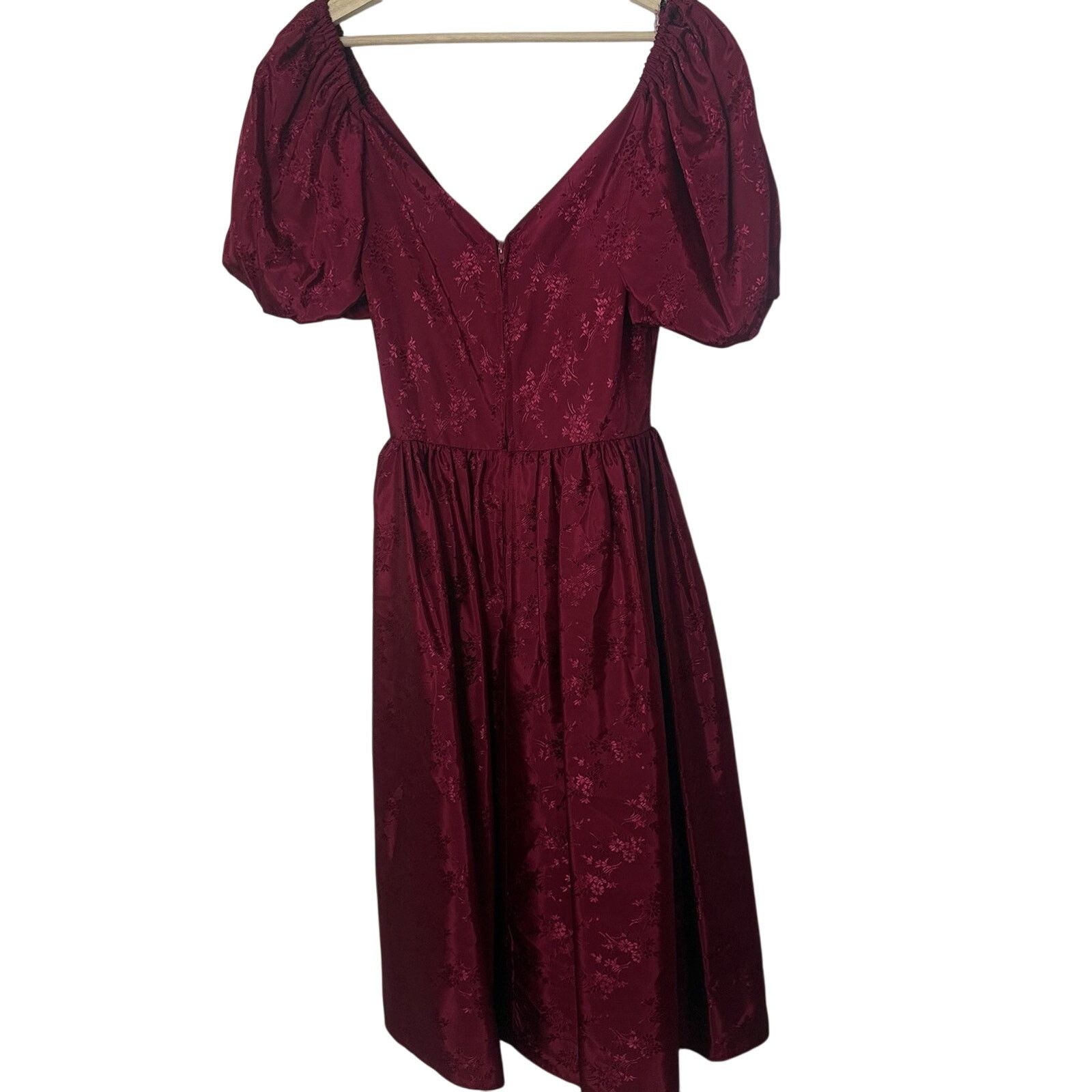 Handmade Vtg Nikki Dress Burgundy Satin Puff Sleeve Cottagecore Prom Size XL / US 12-14 / IT 48-50 - 2 Thumbnail