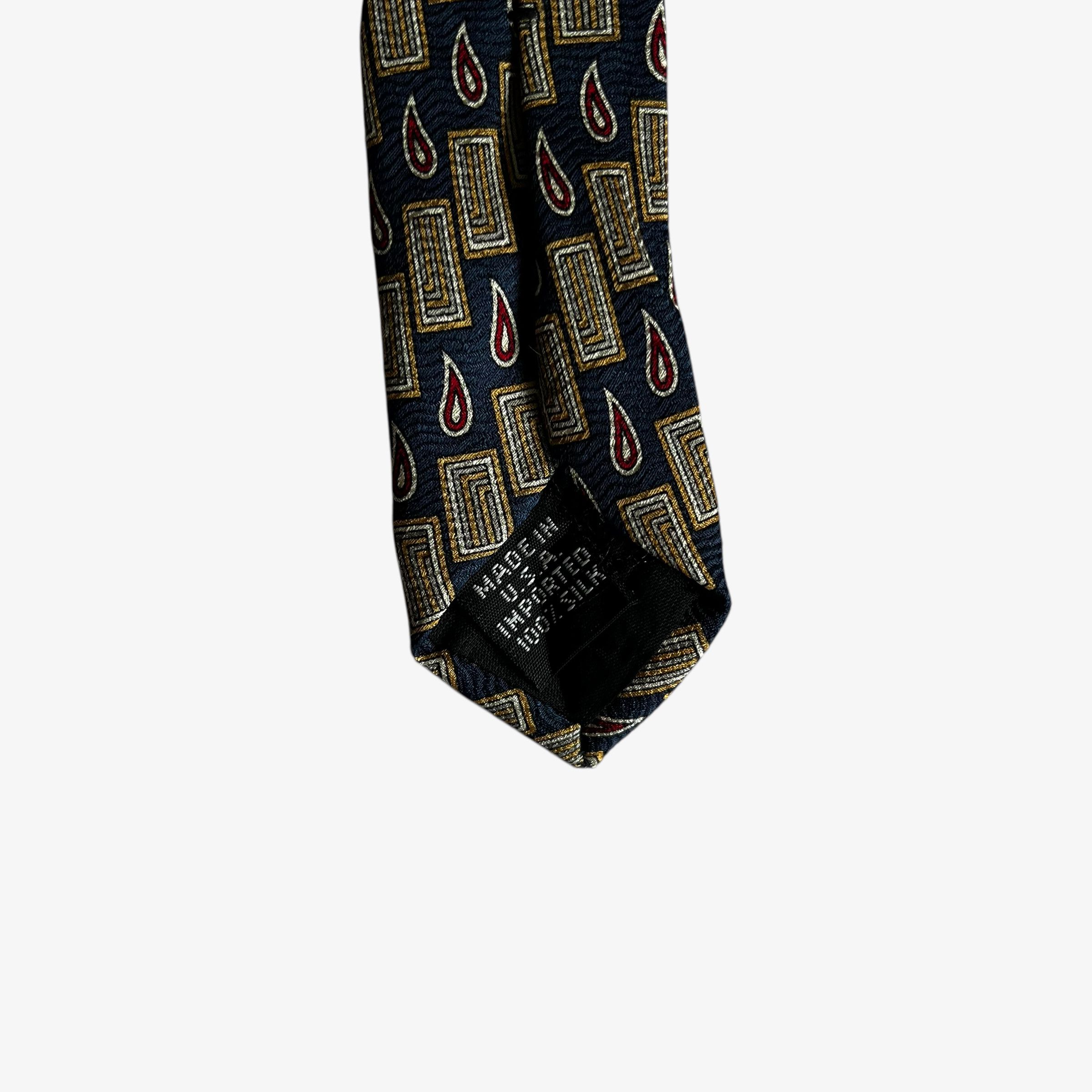 Van Heusen Vintage 90s Van Heusen Geometric Paisley Print Navy Silk Tie Size ONE SIZE - 3 Thumbnail