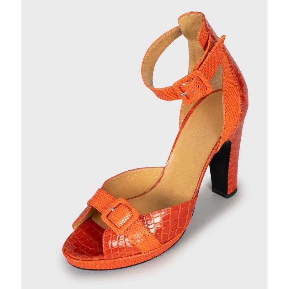 Hermes Hermès Orange Embossed Leather High Heels EU 38.5 Size US 7.5 / IT 37.5 - 3 Thumbnail