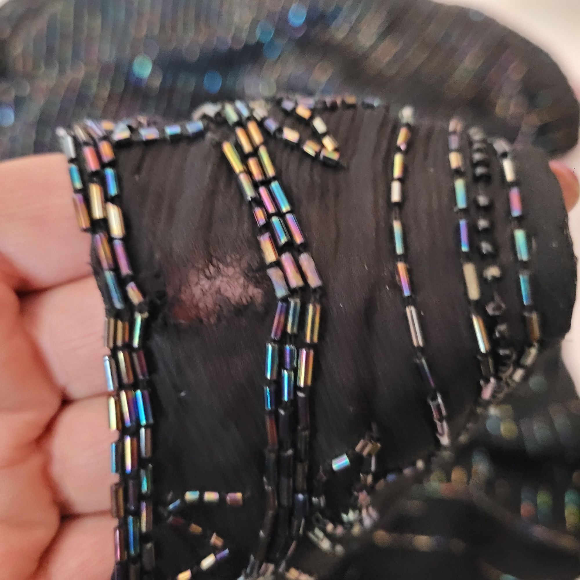 Vintage Vtg 80s Does 20s Black Oil Slick Beaded Silk Flapper Dress S Size M / US 6-8 / IT 42-44 - 13 Thumbnail