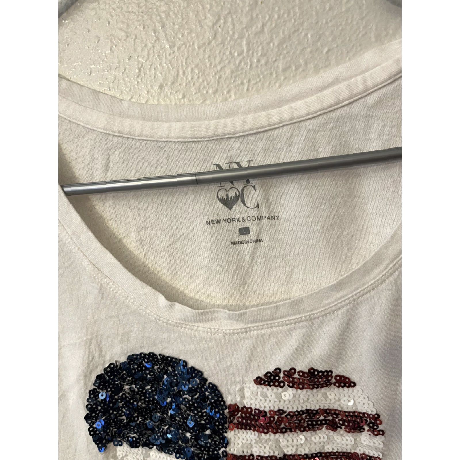 Vintage WOMENS New York & Company White Flag HEART T SHIRT NYC City Size L/White Size L / US 10 / IT 46 - 3 Thumbnail
