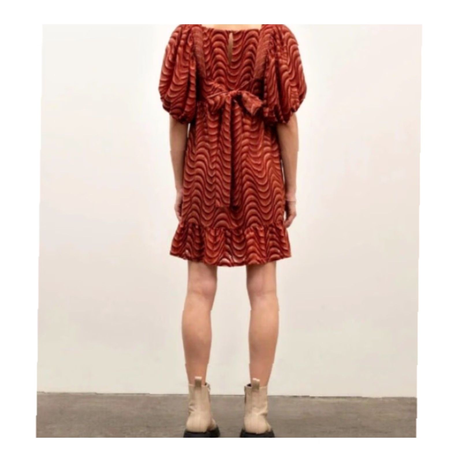 Vintage Moon River Rust Square Neck Half Puff Sleeve Mini Velvet Dress-Size L (NWT) Womens Bohemian Autumn Party/Cocktail Velvet Mini Dress Size L / US 10 / IT 46 - 3 Thumbnail