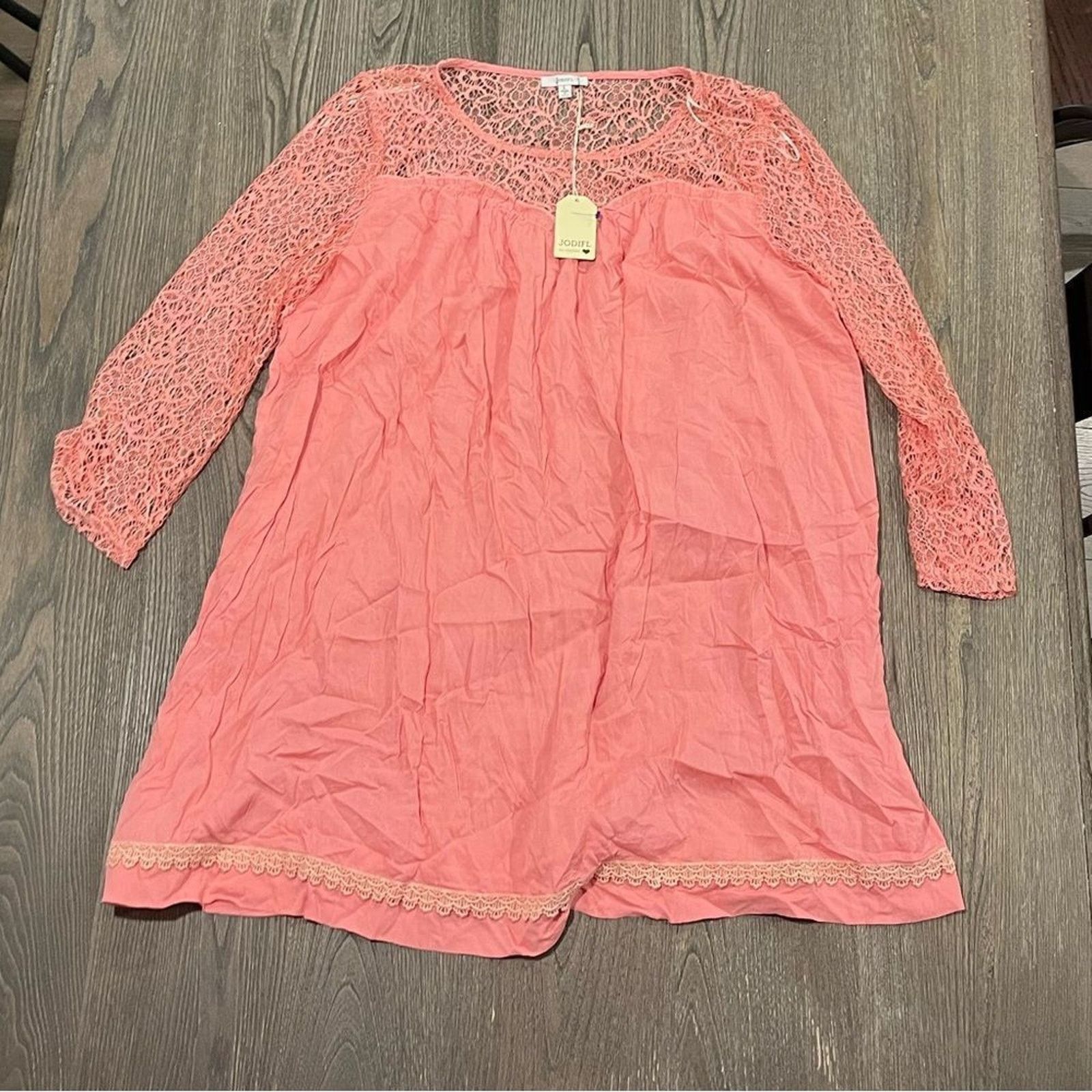 Vintage NWT Jodifl Peach Lace 1/2 Sleeve Blouse Size L Size L / US 10 / IT 46 - 1 Thumbnail