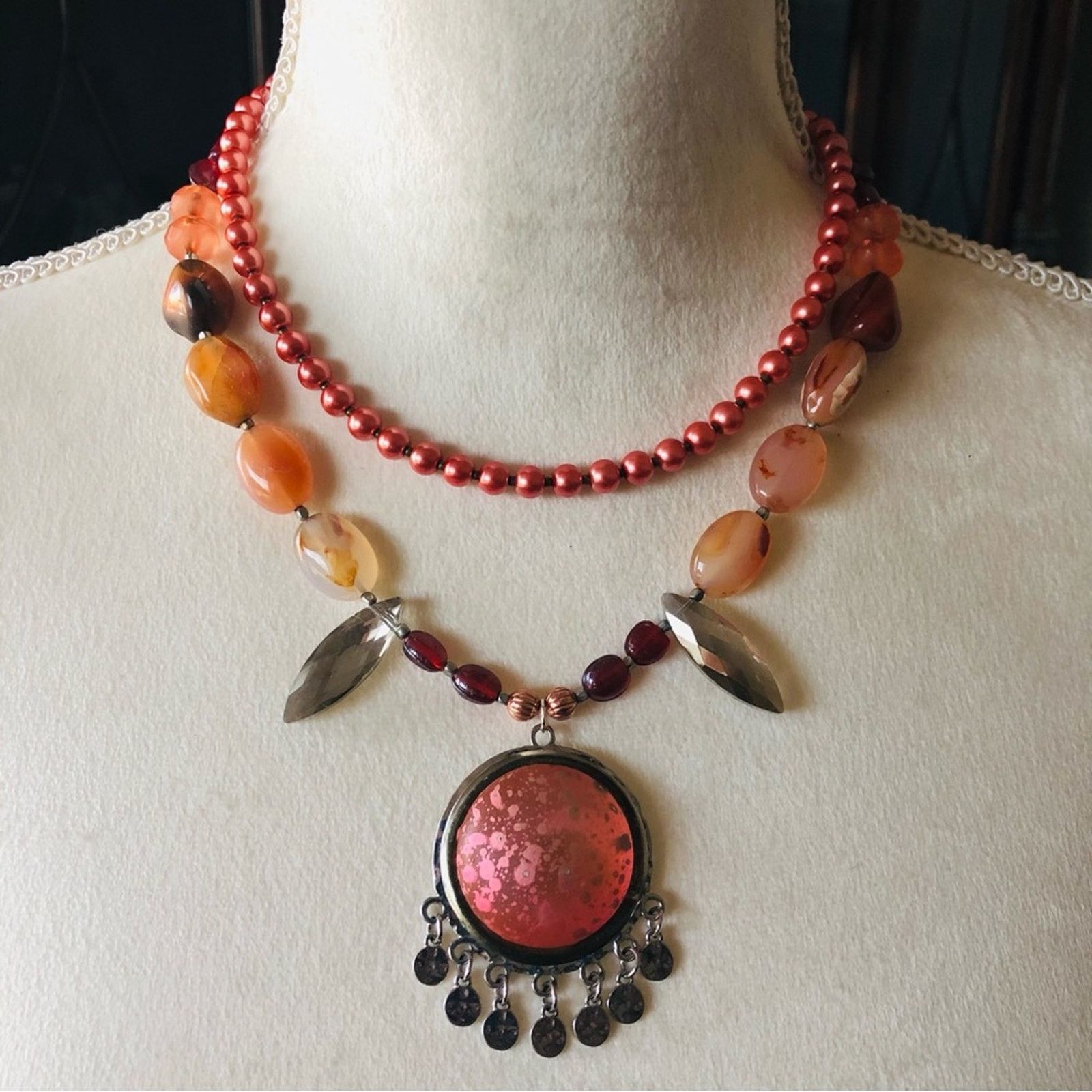 Handmade Handcrafted repurpose double strand carnelian necklace Size ONE SIZE - 2 Thumbnail