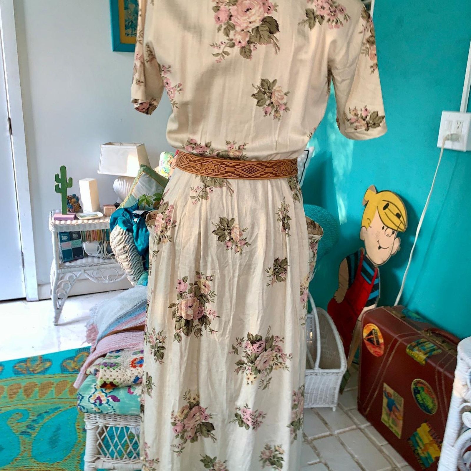 Other VINTAGE 80s BRITISH KHAKI ROBERT LIGHTON FLORAL TEA DRESS Size S / US 4 / IT 40 - 20 Thumbnail
