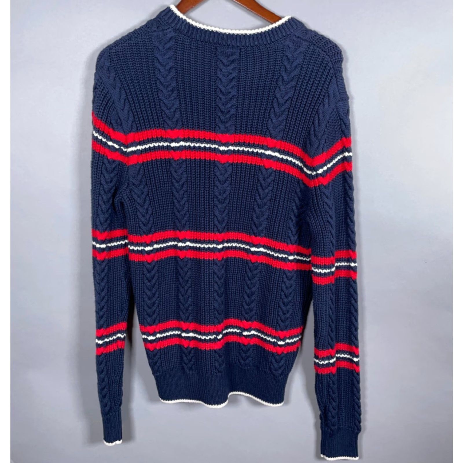 J.Crew VINTAGE J.Crew Sweater Pullover Cable Knit Adult Medium Men’s Fall Winter Dark Blue Red Stripe Unworn Size US M / EU 48-50 / 2 - 2 Thumbnail
