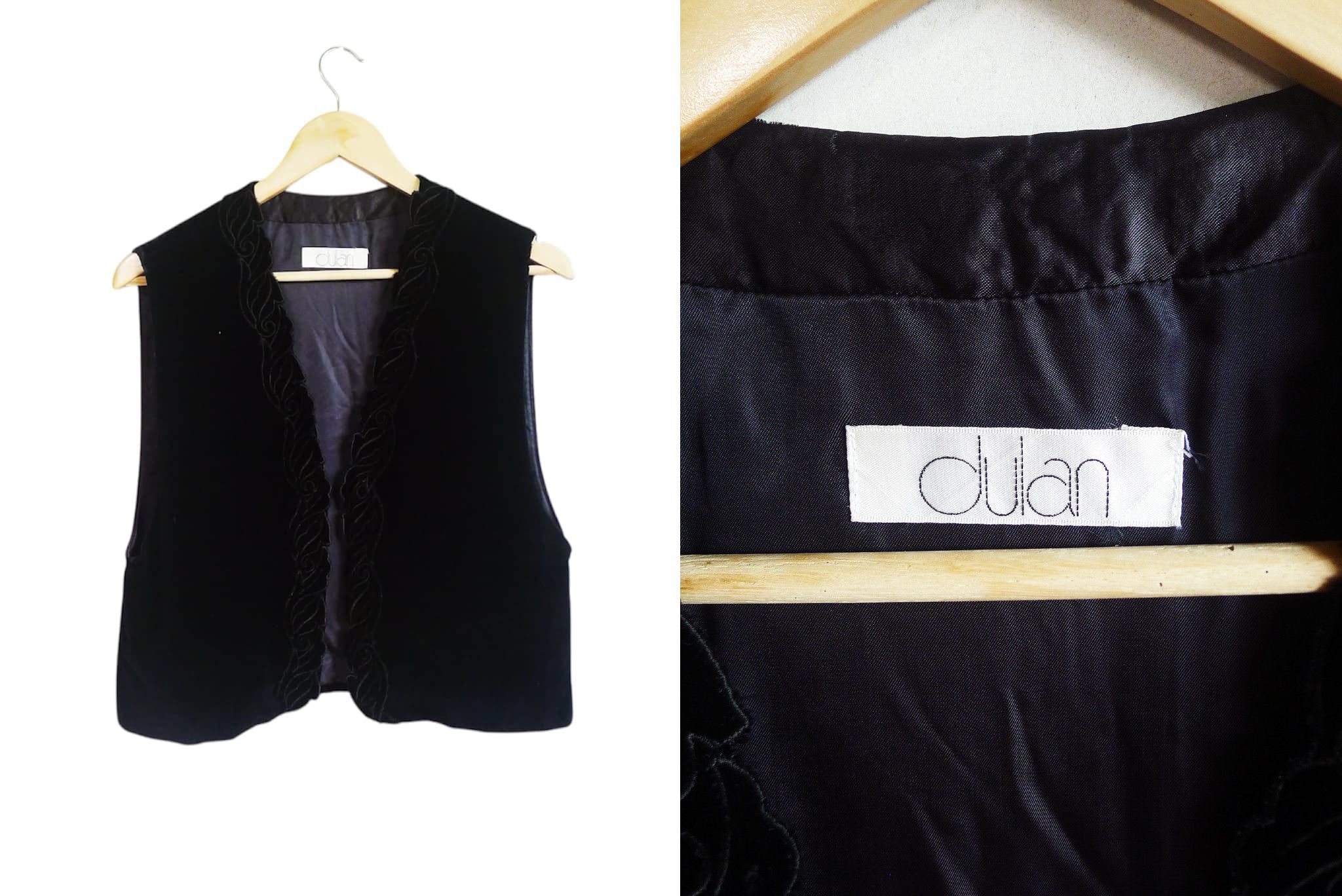 Vintage Black Velvet Woman open Vest Scallop trim, Western Size ONE SIZE - 7 Thumbnail