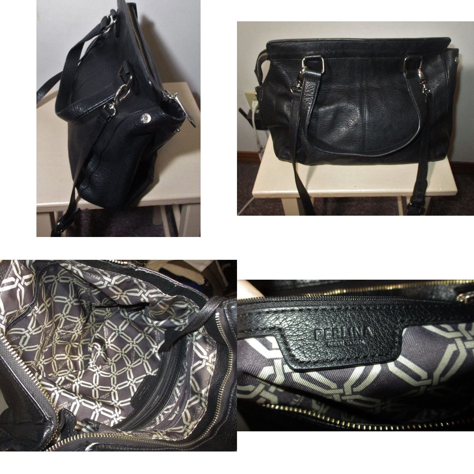 Vintage Women s PERLINA New York Black Leather Handbag Purse Grailed