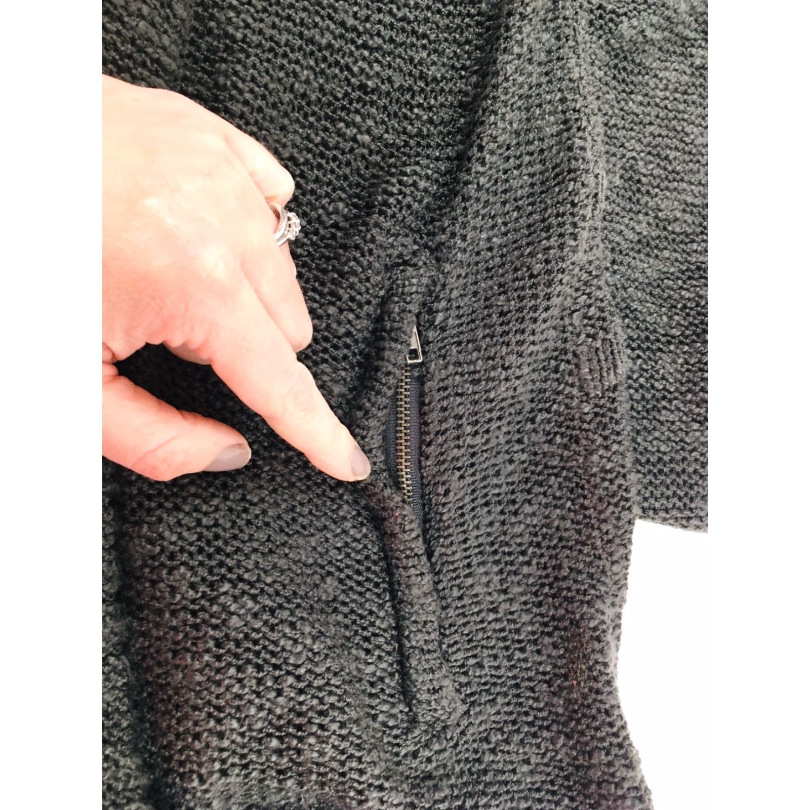 Vintage Mystree Sweater Cardigan Women M Gray Beaded Zip Up Ribbed Cuff Boho Knit Long Sleeve Full Zip Womens Size M / US 6-8 / IT 42-44 - 4 Thumbnail