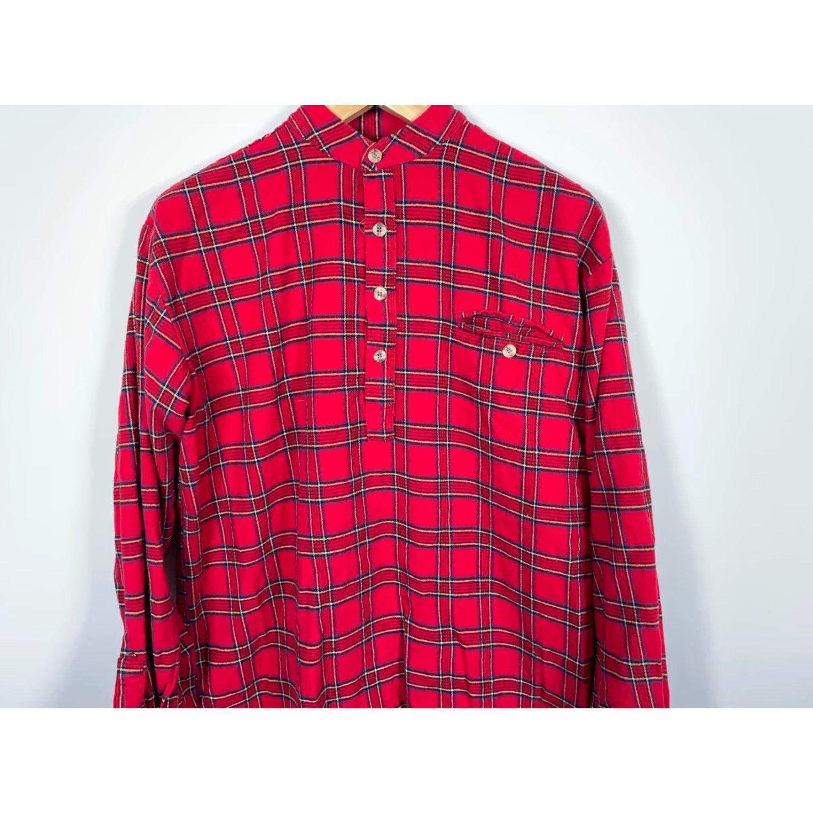Lee VINTAGE Lee Valley Ireland Shirt Band Collar Men's Large Red Plaid Flannel Grandfather Button-Up Size US L / EU 52-54 / 3 - 4 Thumbnail