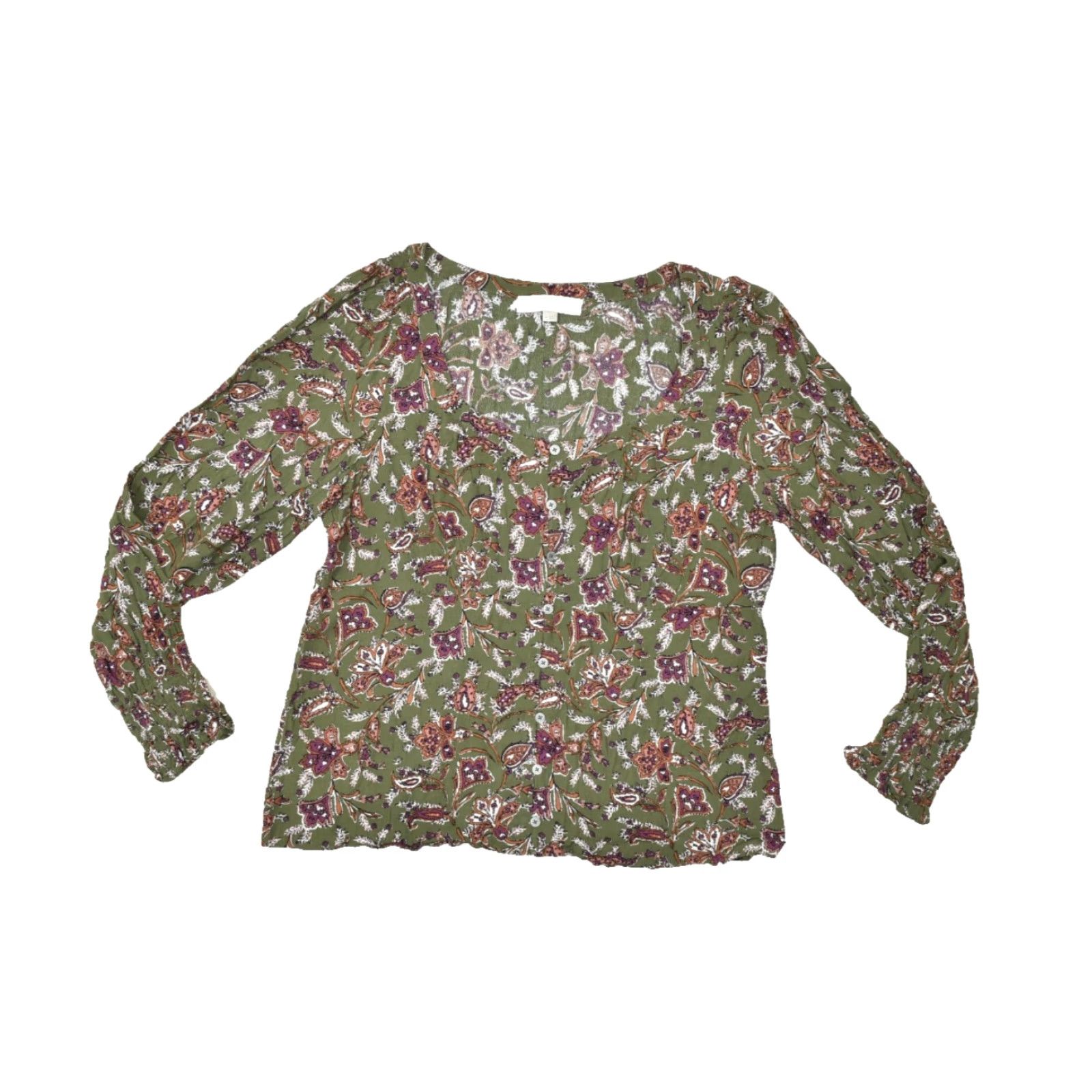 Loft LOFT Blouse Top Women Long Sleeve Crew Neck Floral Green Size M Rayon Mens? Womens Size M / US 6-8 / IT 42-44 - 2 Thumbnail