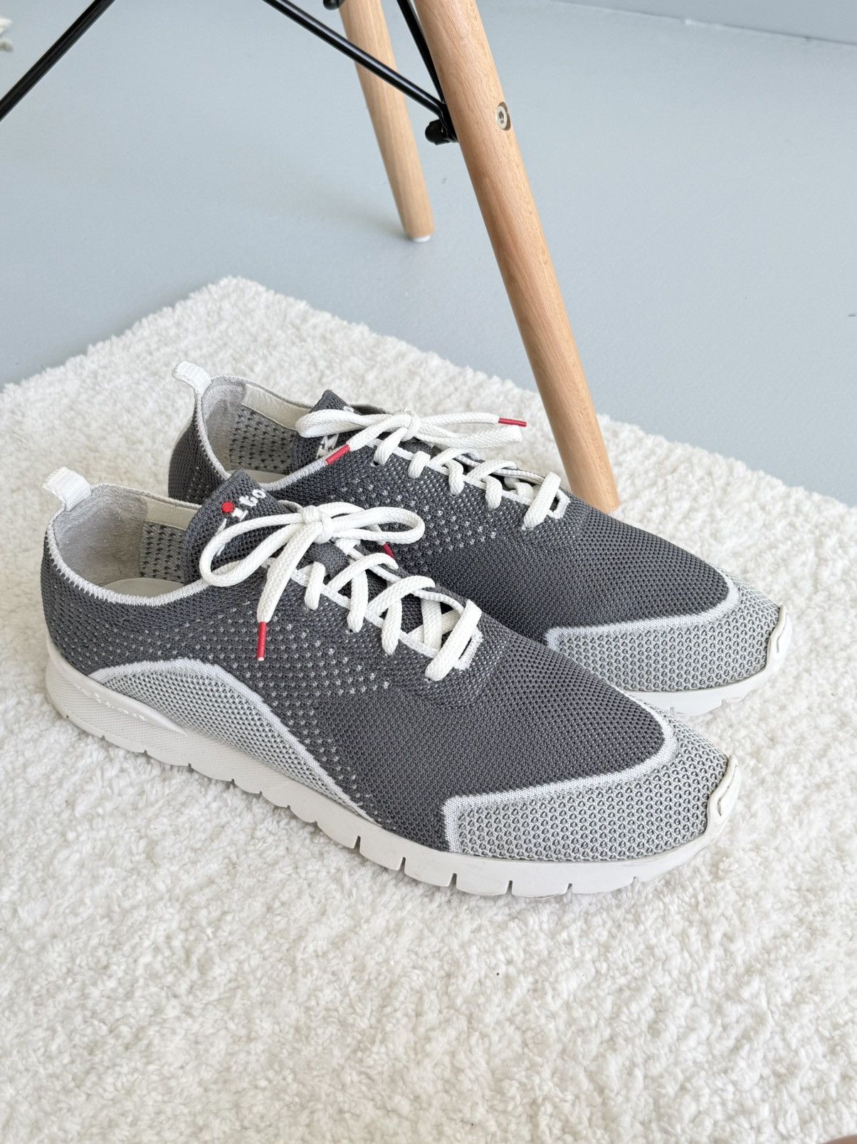 Kiton Kiton Low-Top Mesh Knit Lace-Up Cotton Sock Sneakers Gray Size US 12 / EU 45 - 1 Thumbnail