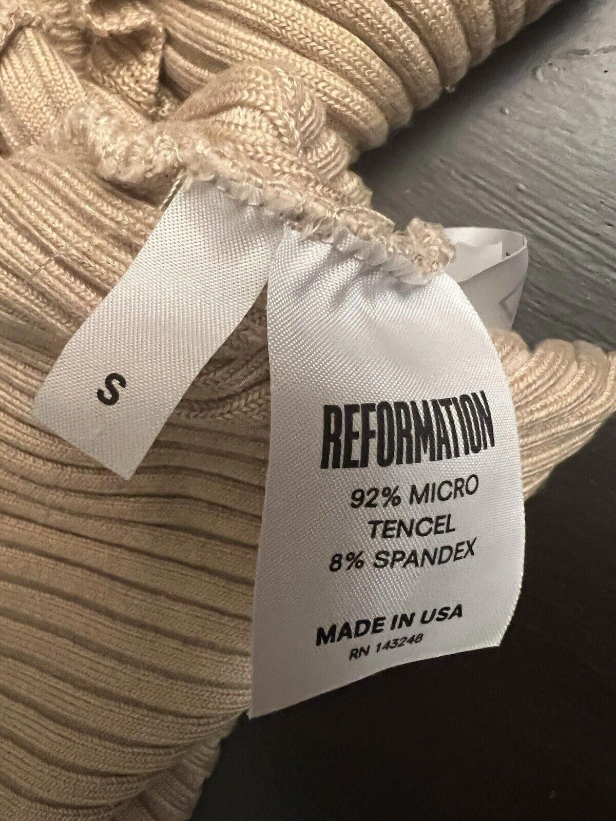 Designer Reformation Women's Beige Ribbed Knit Long Sleeve Crop Top Size S / US 4 / IT 40 - 3 Thumbnail