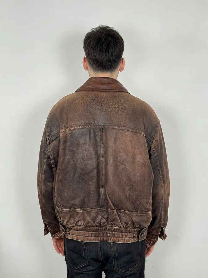 Vintage 2000s Archive Brown Naval Eroded Leather Jacket Size US L / EU 52-54 / 3 - 3 Thumbnail