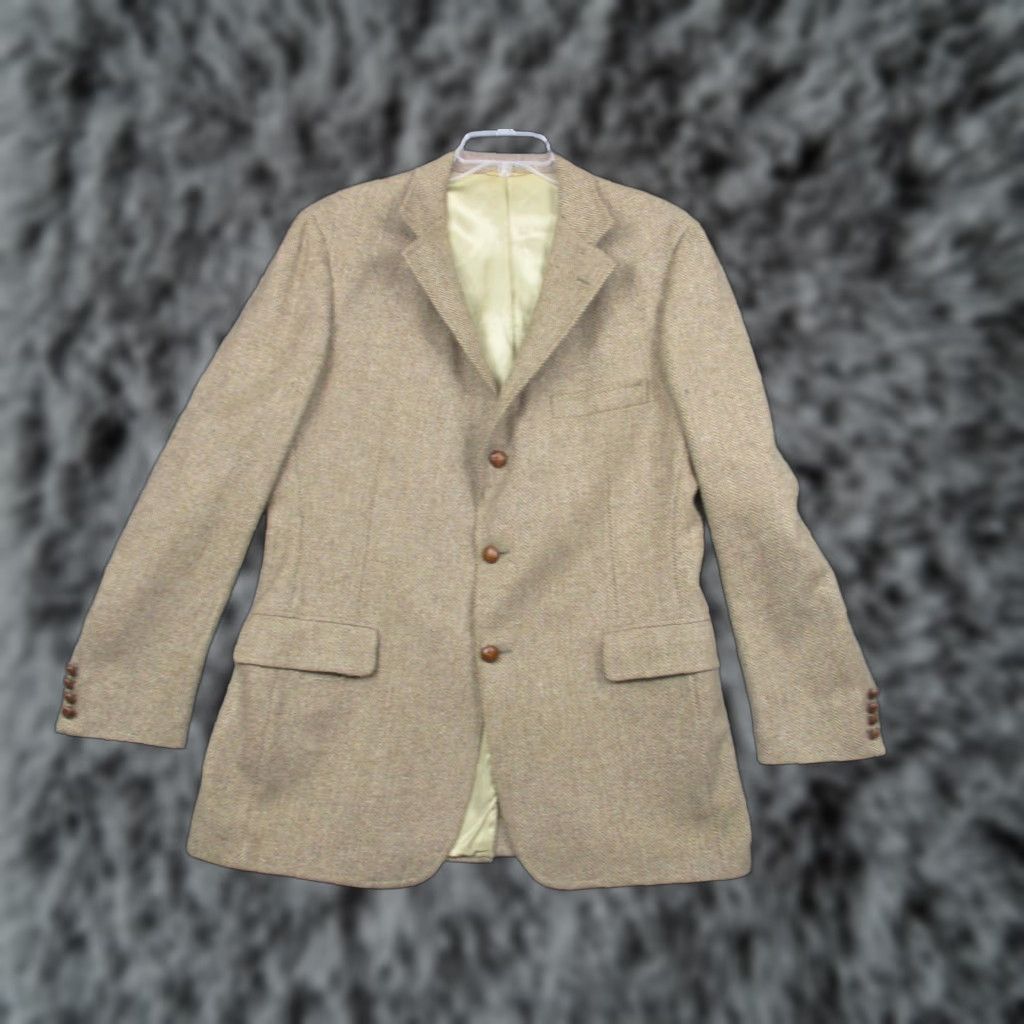 Chaps VINTAGE Chaps Ralph Lauren Blazer Mens Large Brown Wool Herringbone Made USA 90s Sport Coat Size 44R - 1 Thumbnail