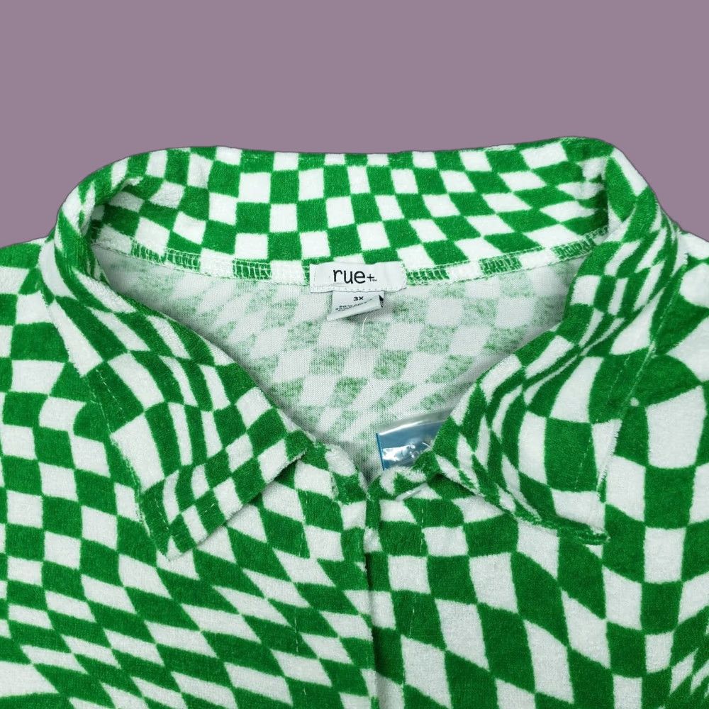 Vintage VINTAGE Rue21 Top Womens Plus 3X Green Checkered Short Sleeve Button Up Collared New Size XXL / US 16-18 / IT 52-54 - 1 Thumbnail