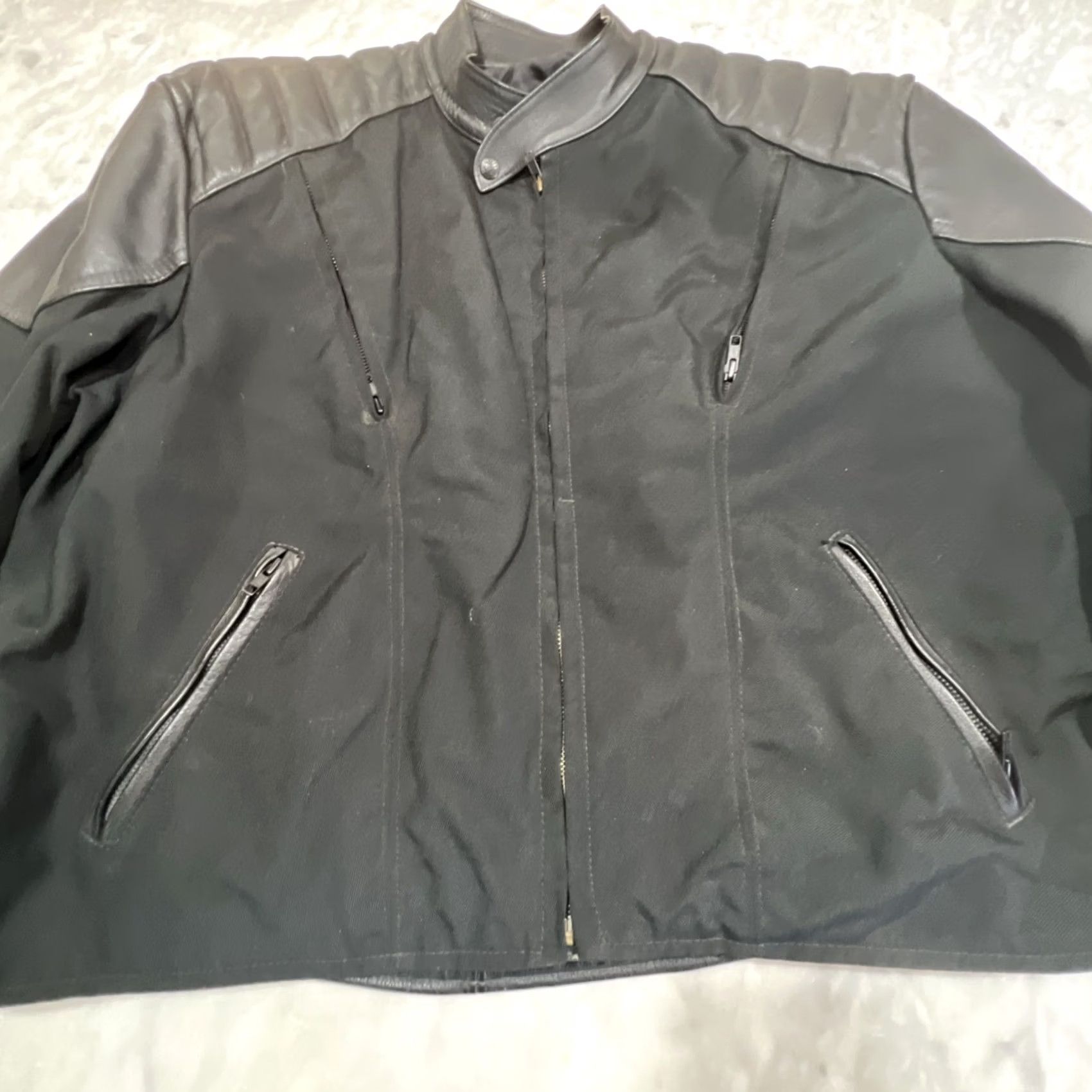 Vintage Fox Creek Leather Canvas Motorcycle Jacket Men 54 Black Zip Lined Made USA Size US L / EU 52-54 / 3 - 4 Thumbnail