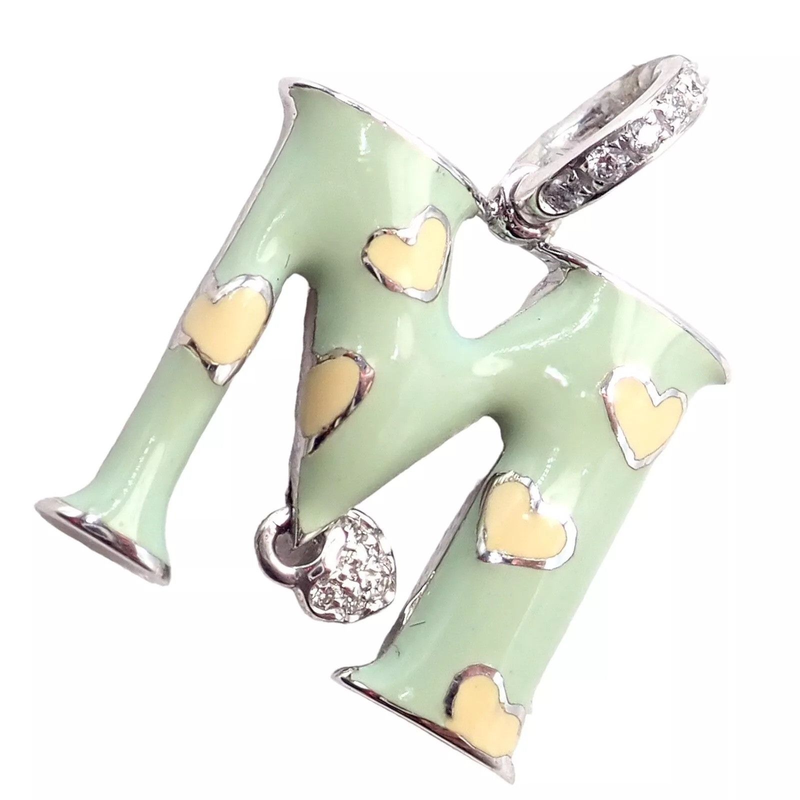 Other White Gold Diamond Green Enamel Baby M Initial Charm Pendant Size ONE SIZE - 3 Thumbnail