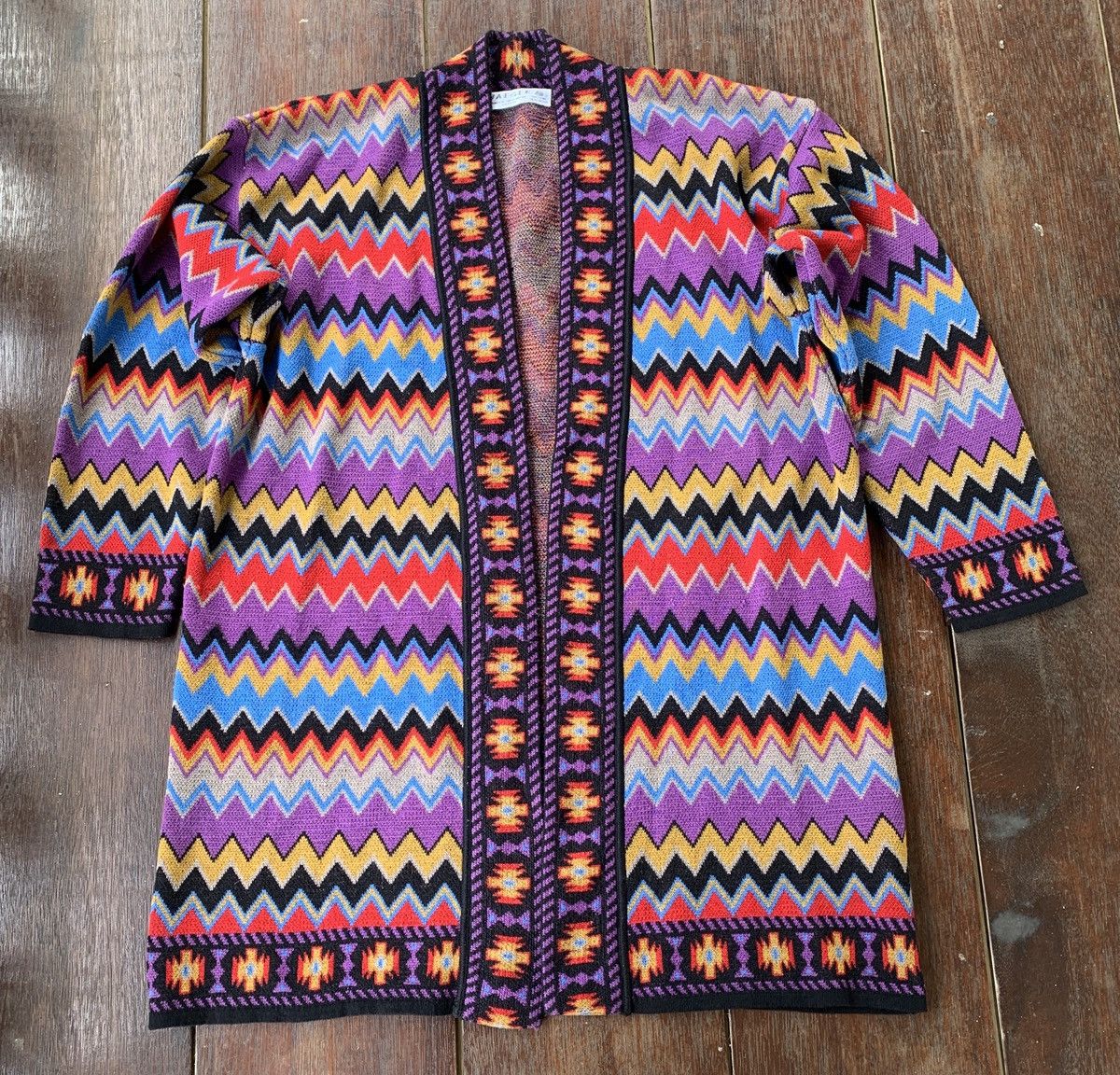 Jaeger 80s Jaeger London wool knitted native kimono cardigan Size US M / EU 48-50 / 2 - 1 Thumbnail