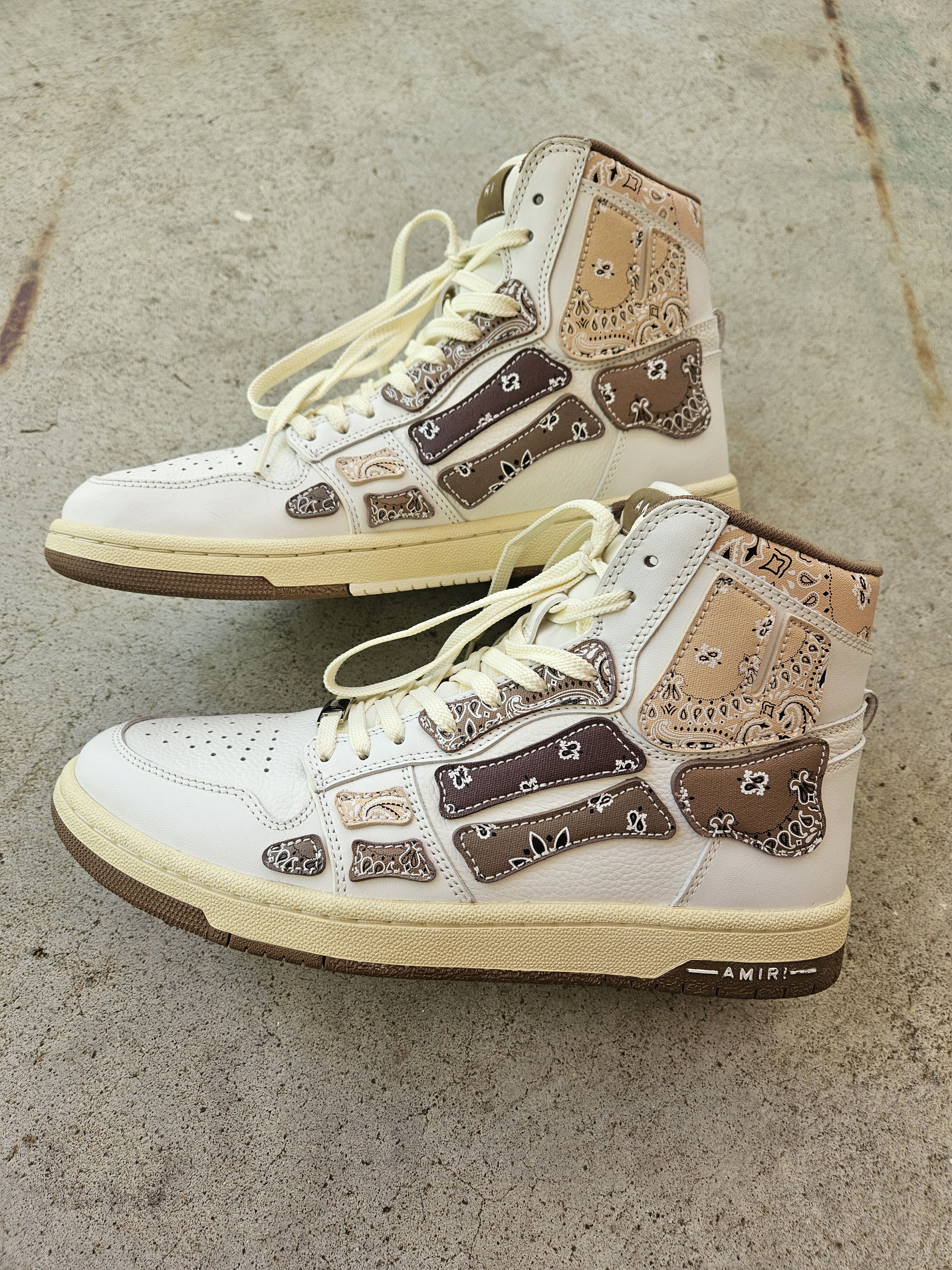 Skel Brown White Paisley Print Bones High Top Sneakers