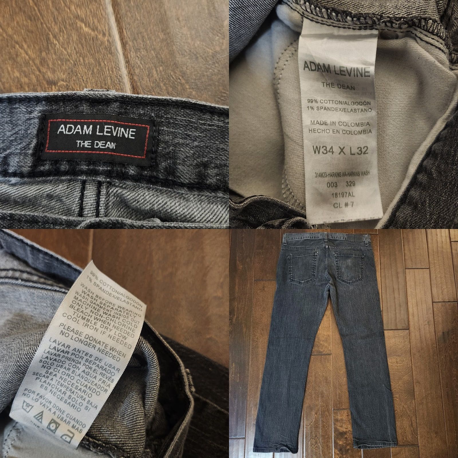 Denime Adam Levine The Dean Jeans Mens Black Gray Heathered Denim Straight 34X32 Regular City College Mens Jeans Size US 34 / EU 50 - 9 Thumbnail
