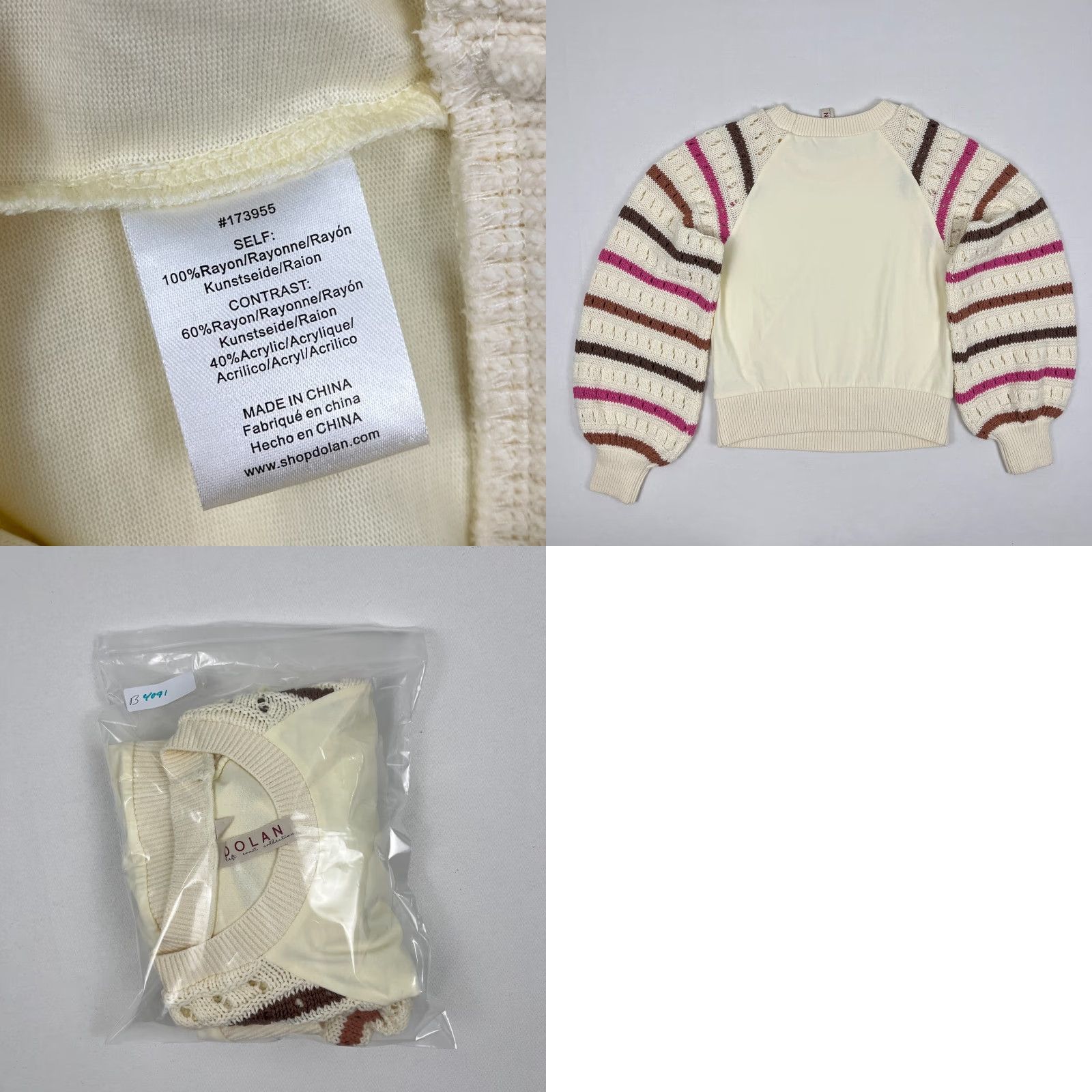 Anthropologie Dolan Sweater Womens Small Ivory Pointelle Knit Striped Left Coast Anthropologie Size S / US 4 / IT 40 - 8 Thumbnail