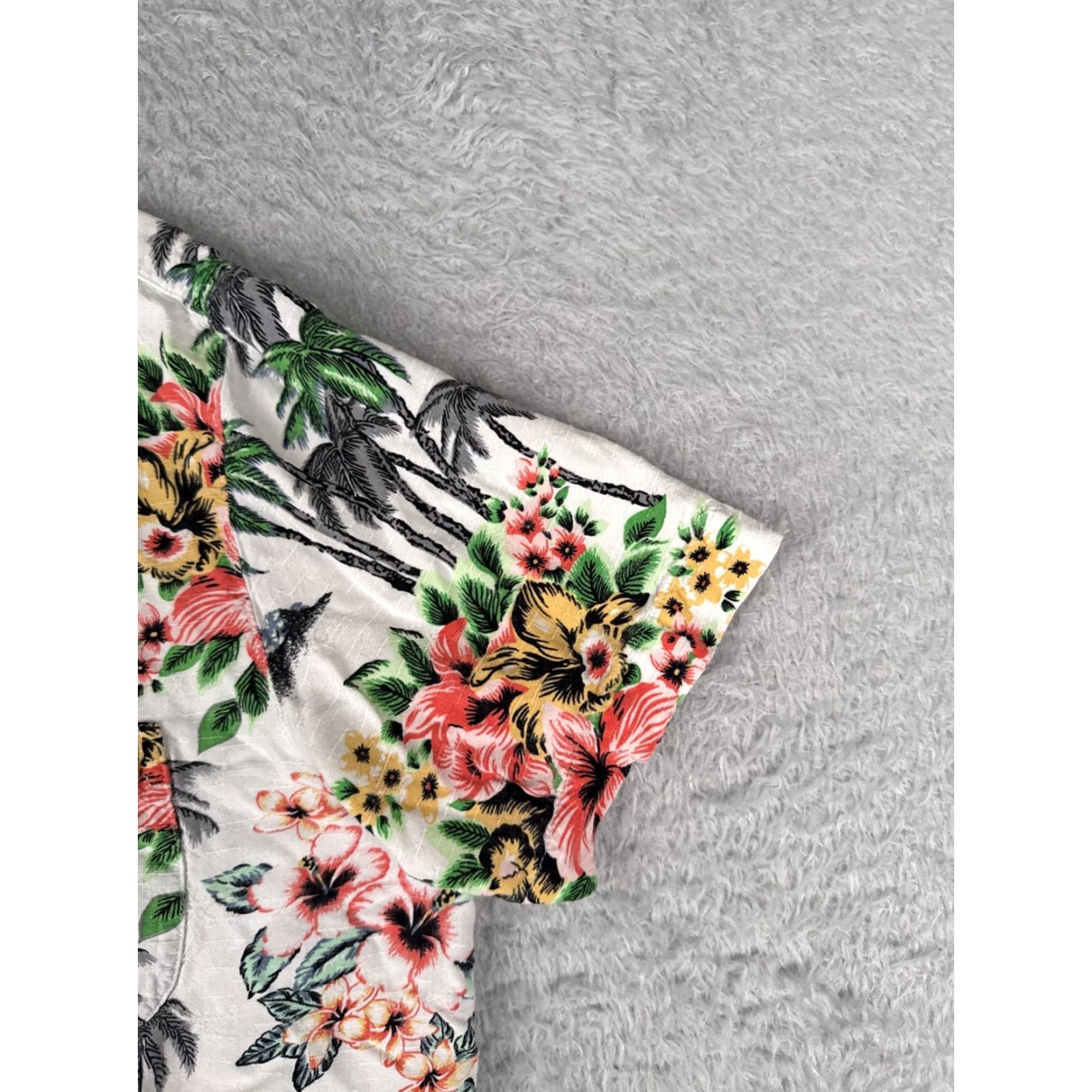 George George Shirt Adult Large White Floral Palm Print Button Up Hawaiian Rayon Mens Size US L / EU 52-54 / 3 - 2 Thumbnail